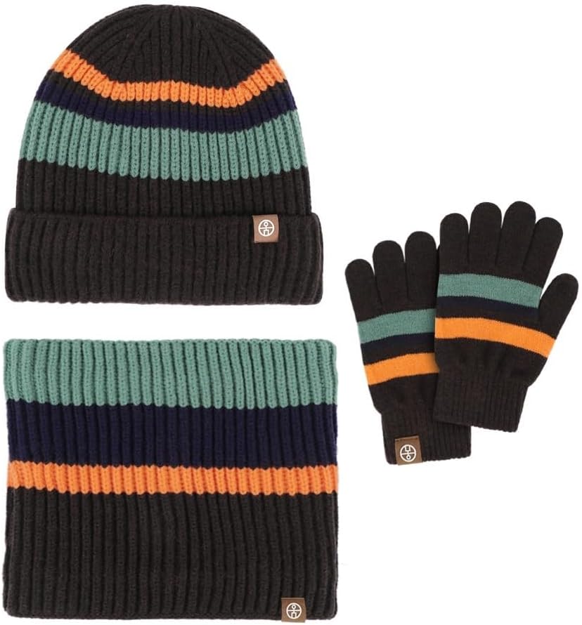 3Pcs Kids Winter Knit Hat Scarf Gloves Set Neck Warmer for 2-8 Years Old Boys Girls Kids Hat and Gloves Set(Green)