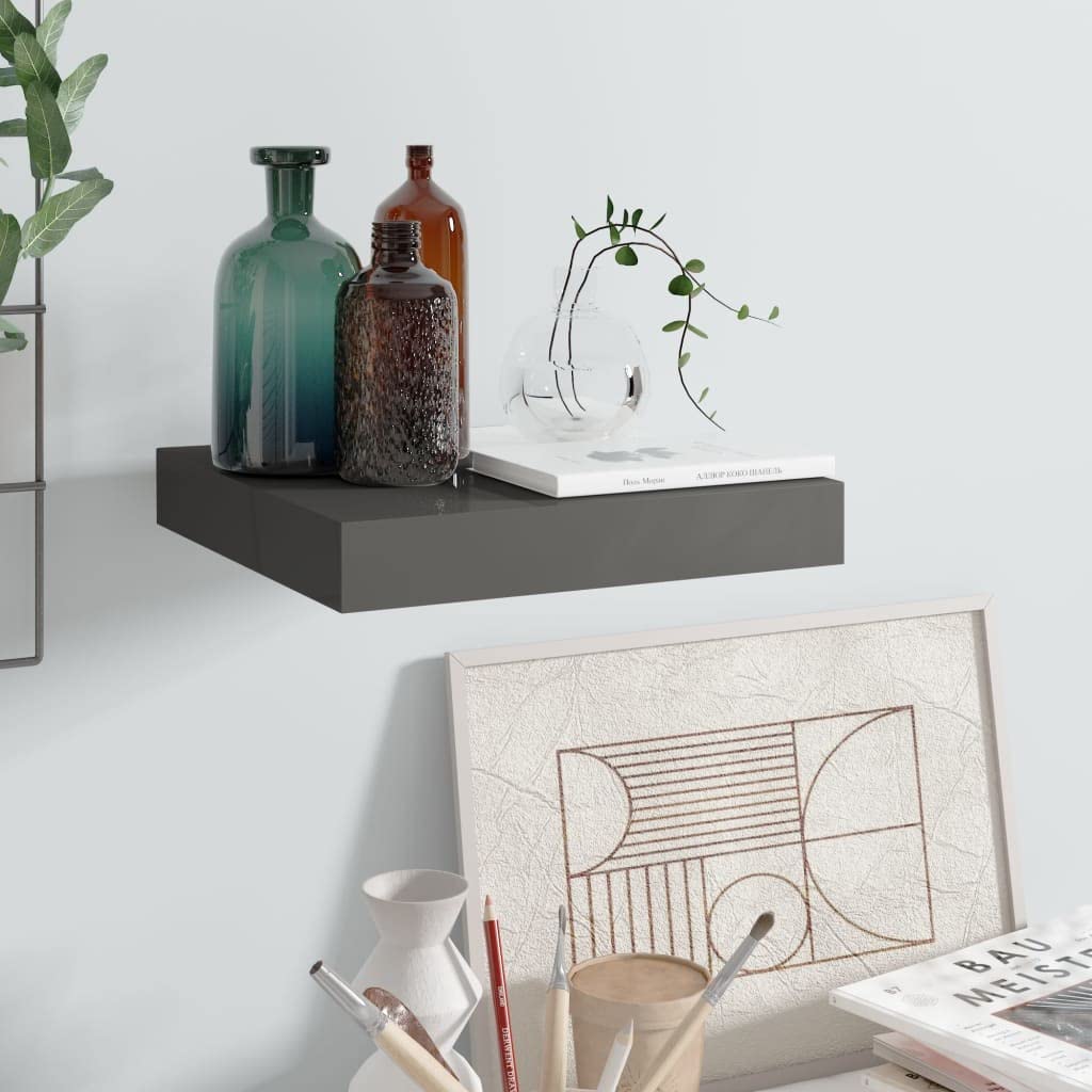 YUANCHUTOP Floating Shelves, Grey Gloss Wall Mounted Shelf with Invisible Brackets Book Plant Display Rack Storage for Bathroom Living Room Bedroom Entryway Hallway, 23cm