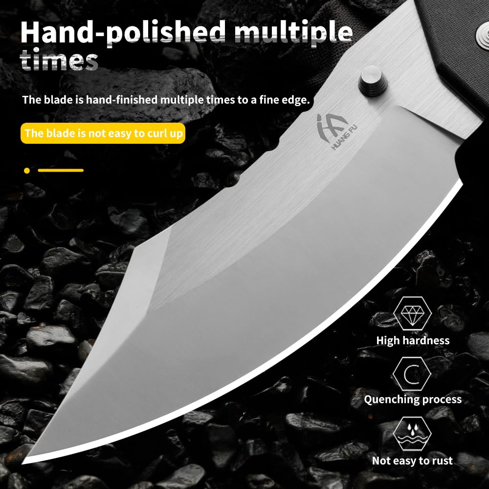 HUANG FU Outdoor Knife, Survival Knife, Folding Knife, Nylon Fiberglass Handle, Suitable for Outdoor Activities, Hiking and Hiking, Men's Gift (grey)