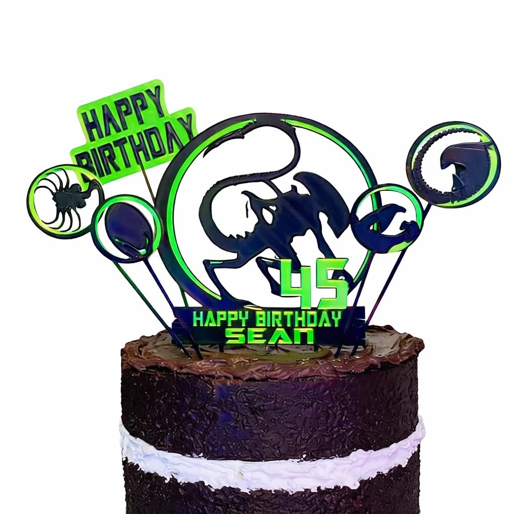 Xenomorph Birthday Cake Topper Kit, 18cm Tall, Personalised, Bio-degradable PLA, with Accessories