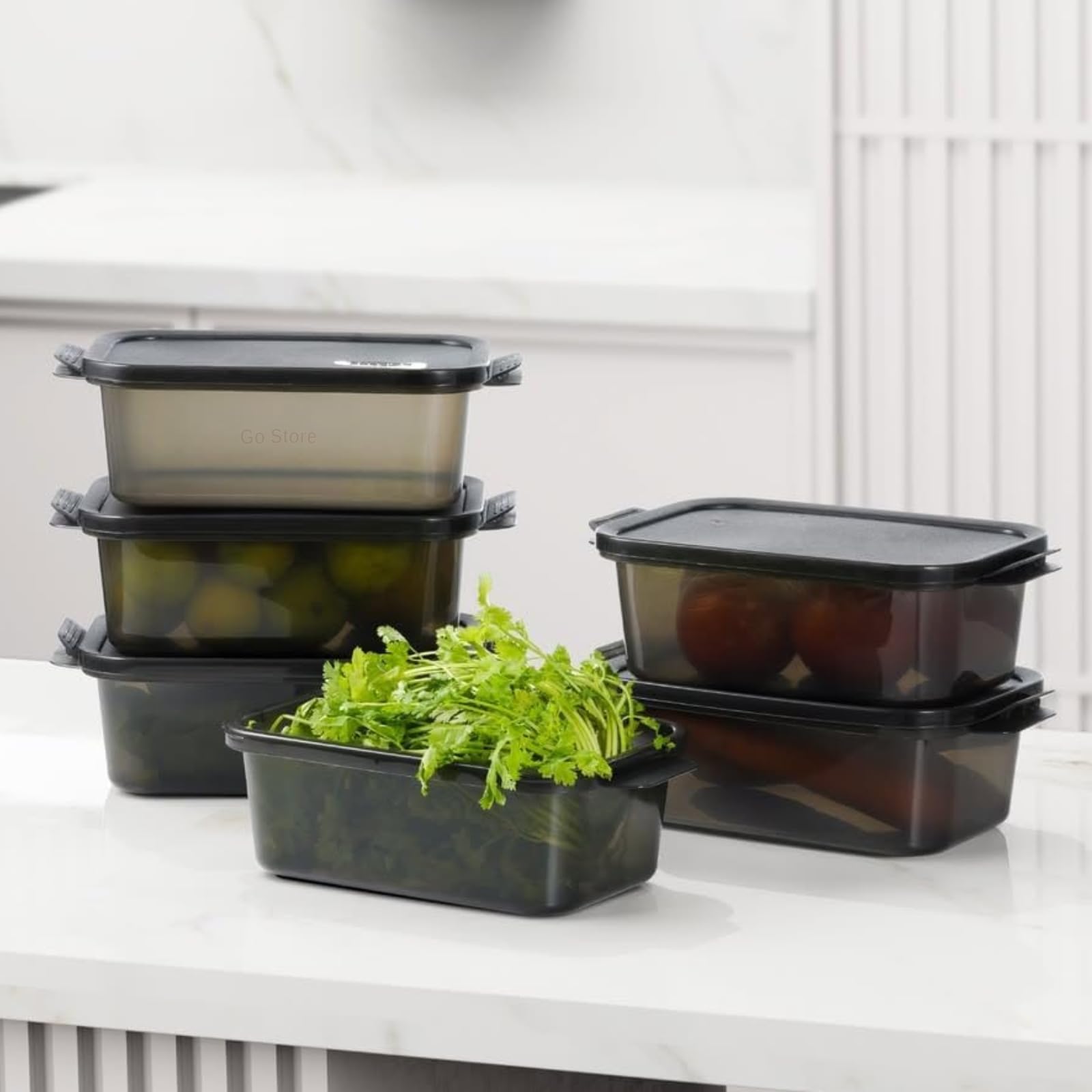 GO STORE Pack of 6 Fridge Storage Containers (1000 ML) Freezer Safe Boxes for Kitchen Meal Prep, Vegetables, Fruits, Snacks, Stackable Space Saving Organizer-image-0