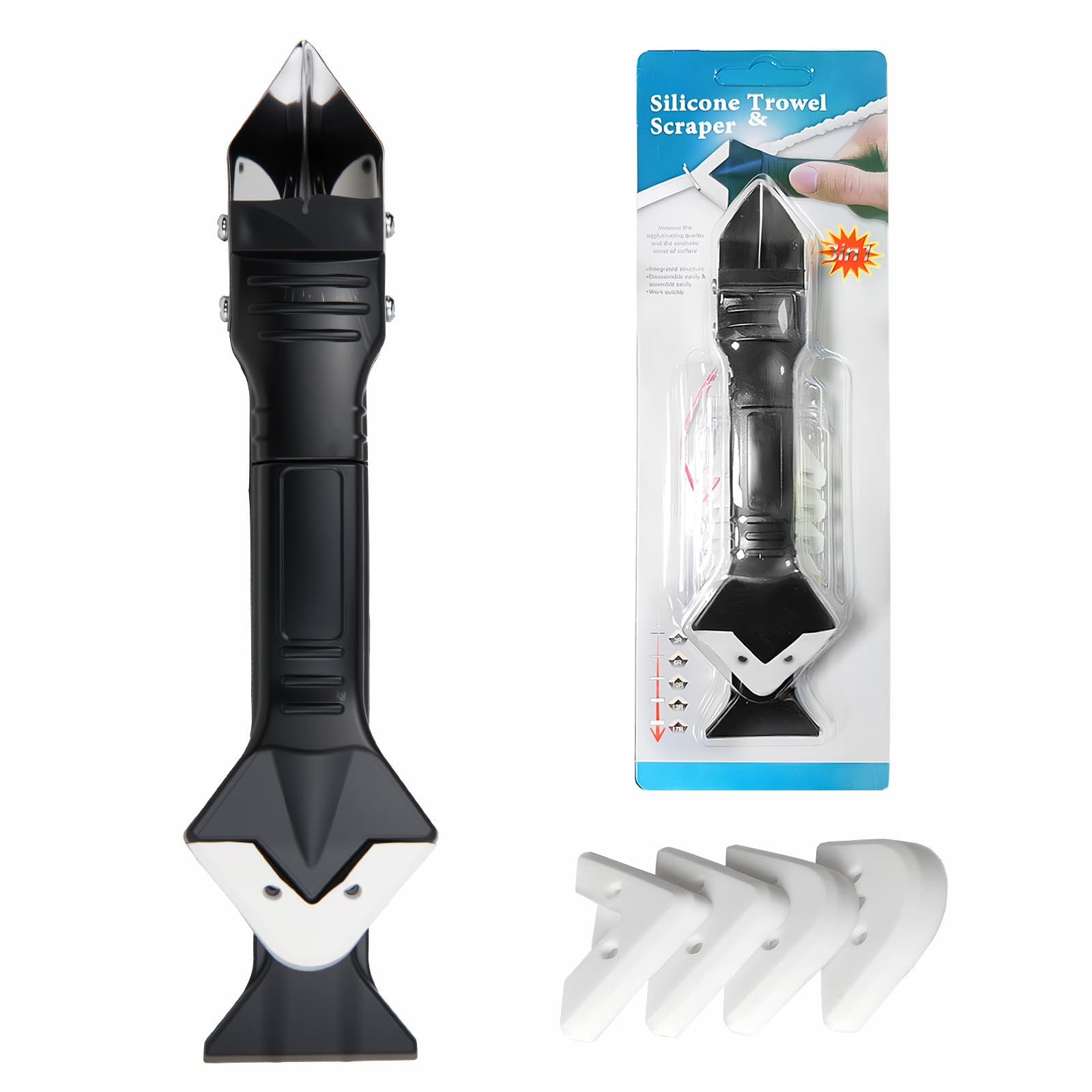 3 en 1 Aplicador Silicona Herramienta, LINKINNO Kit de Calafateo Herramientas de Eliminador de Sellantes Cemento Rascador Alisador de Masilla para Rasqueta Vitroceramica para Juntas Baño de Cocina
