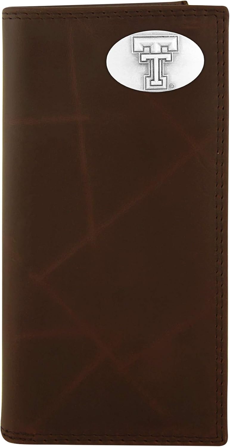 NCAA Texas Tech Red Raiders Zep-Pro Wrinkle Leather Roper Concho Wallet (Brown)