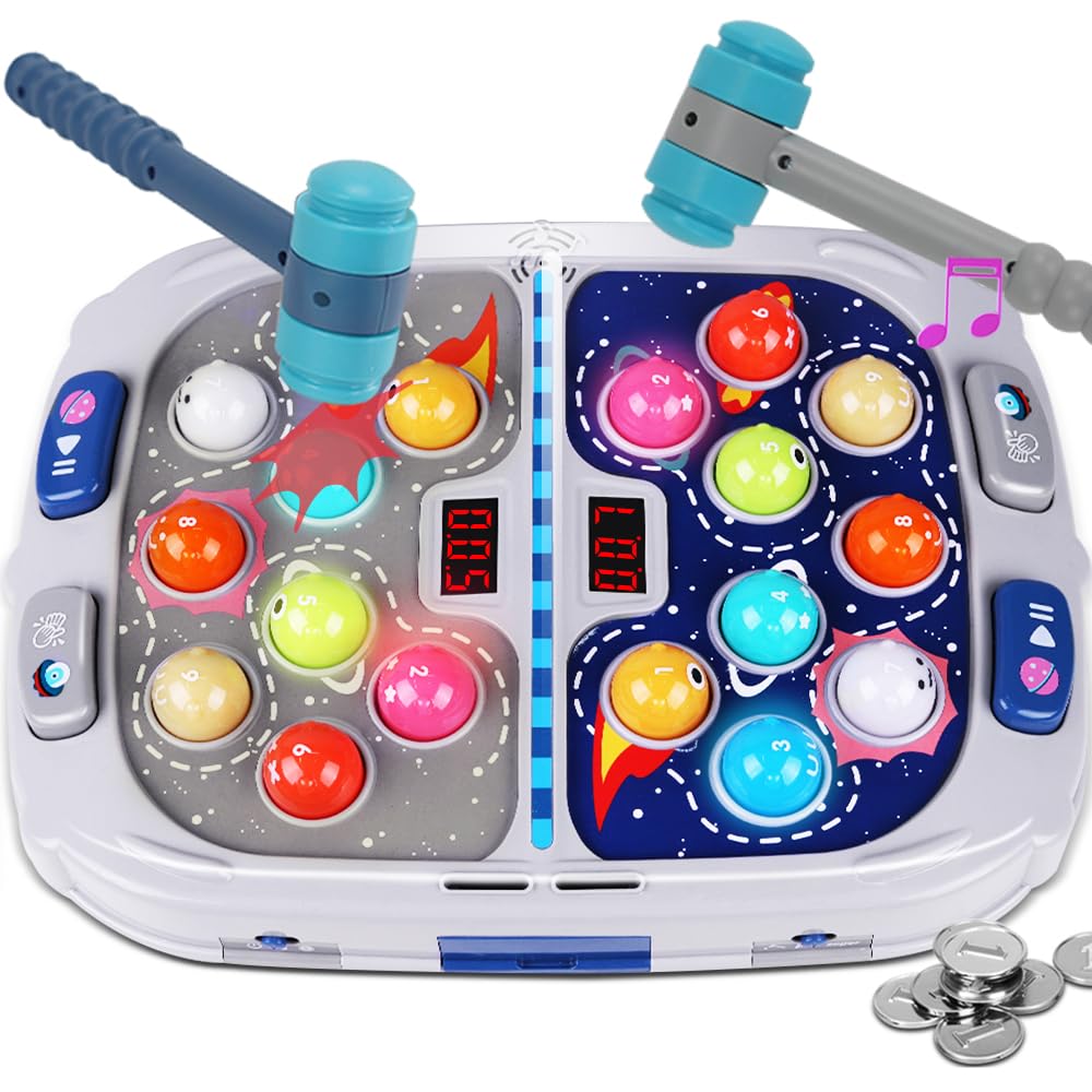 Whack Game Mole for Toddler, Toys for 3-12 Year Old Boys and Girls, Kids Whack Pound Game,Gifts for 3 4 5 6+ Year Old Boys, Interactive Educational Toy with Sound and Light, PK Mode with 2 Hammers