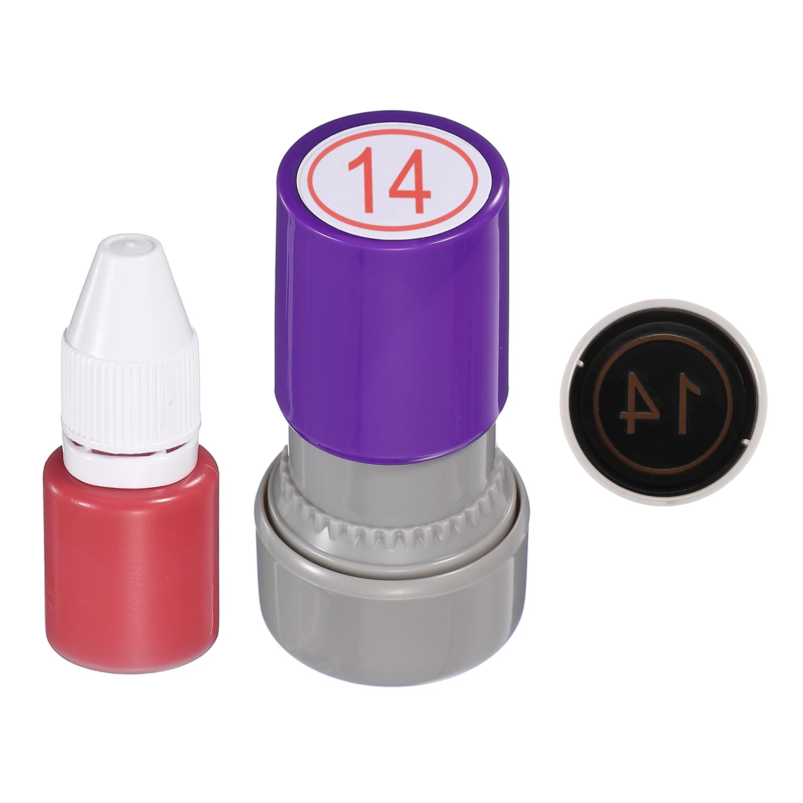 PATIKIL Self Inking Number Stamps, 20mm Numeral with Ring 14 Digital Stamps with Refill Red Ink for Notebook Scrapbooking DIY Craft Price Marking Math Learning Office Use, Purple Shell