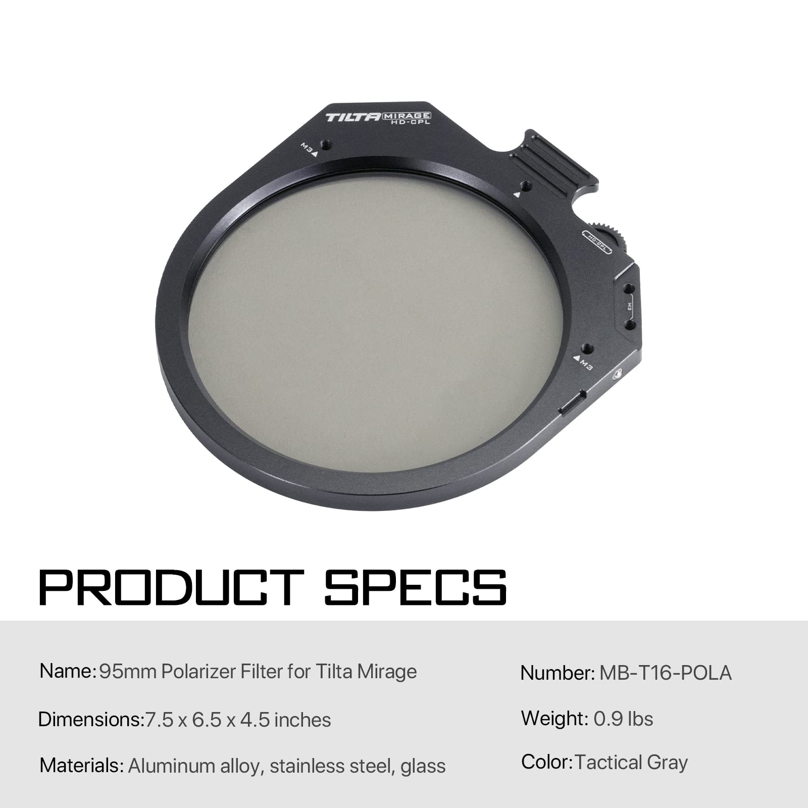 Tilta Filtro polarizzatore da 95 mm per Tilta Mirage Matte Box PL Tecnologia fissa a 95 mm Lens Filtro leggero Morsetto-On Anello adattatore motore senza fili MB-T16-POLA