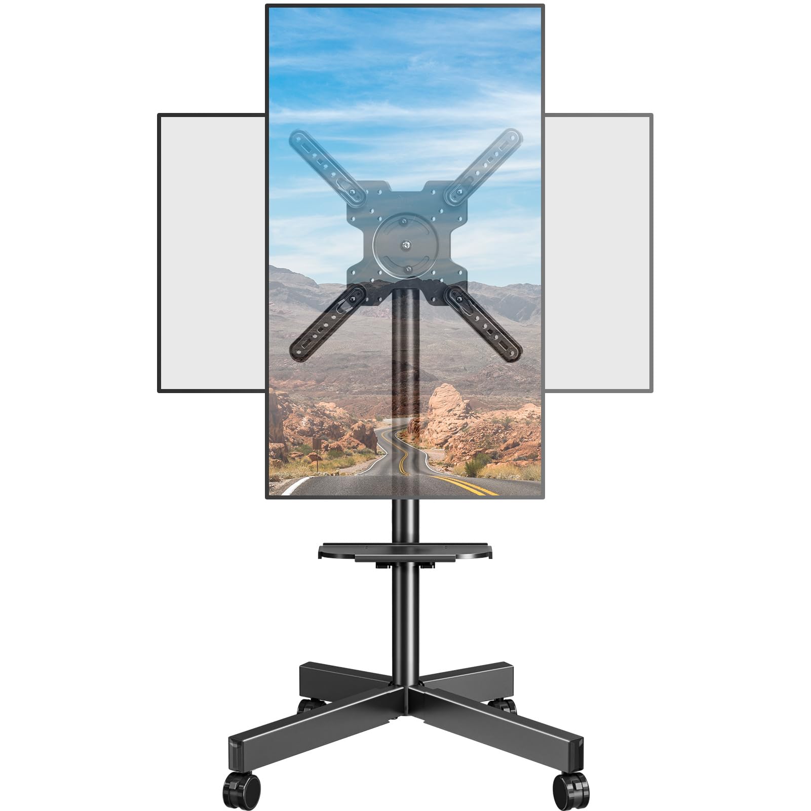 ELIVED TV Ständer Rollbar für 23-60 Zoll Fernseher bis zu 35kg, Max VESA 400x400mm, TV Standfuss mit Rollen Höhenverstellbar 90° Drehung Bodenständer EV2114B