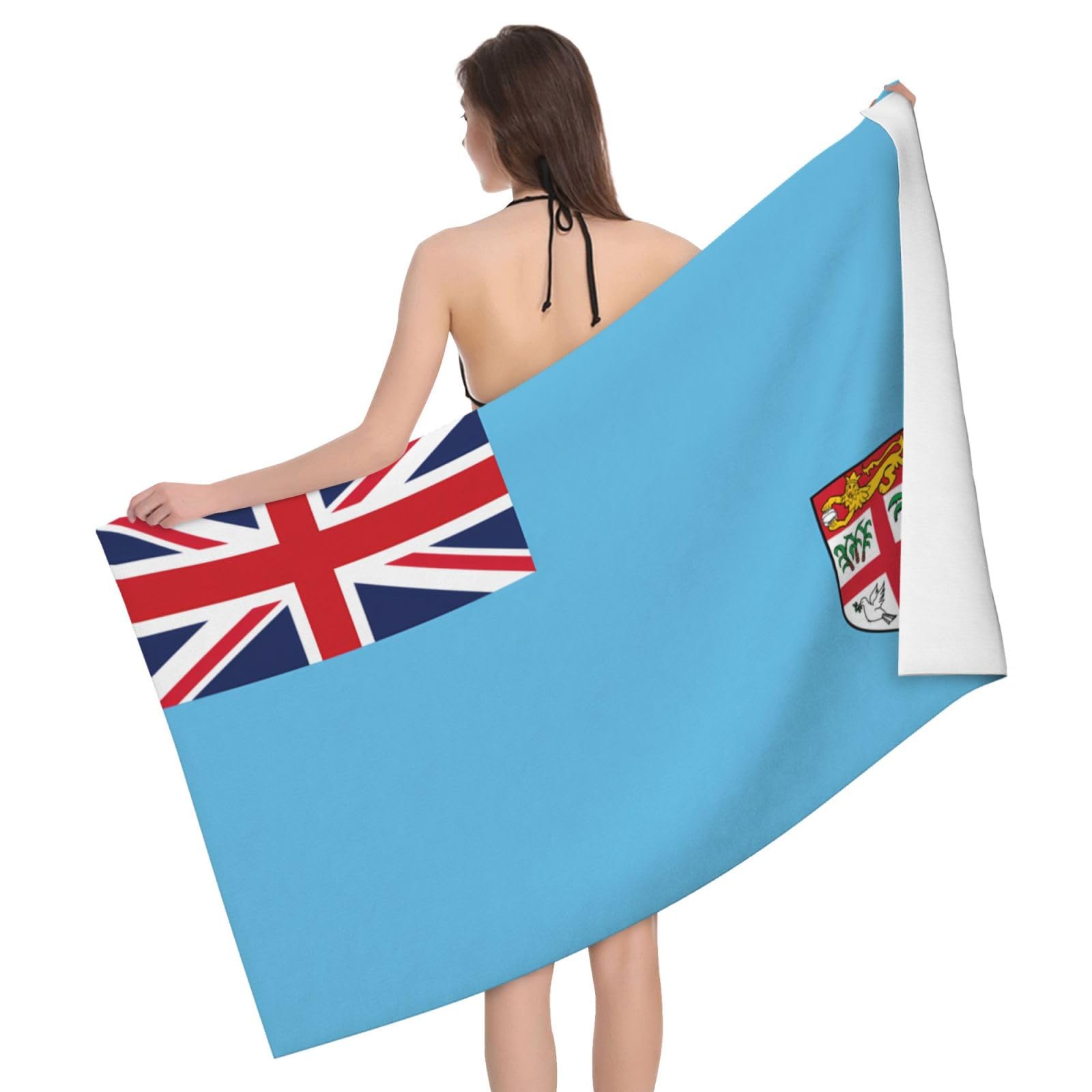 QAZWZML Home microfiber Fiji Flag prints bath towels for travel, beach, and bathroom use. Highly absorbent and soft pool towels for men and women, quick drying