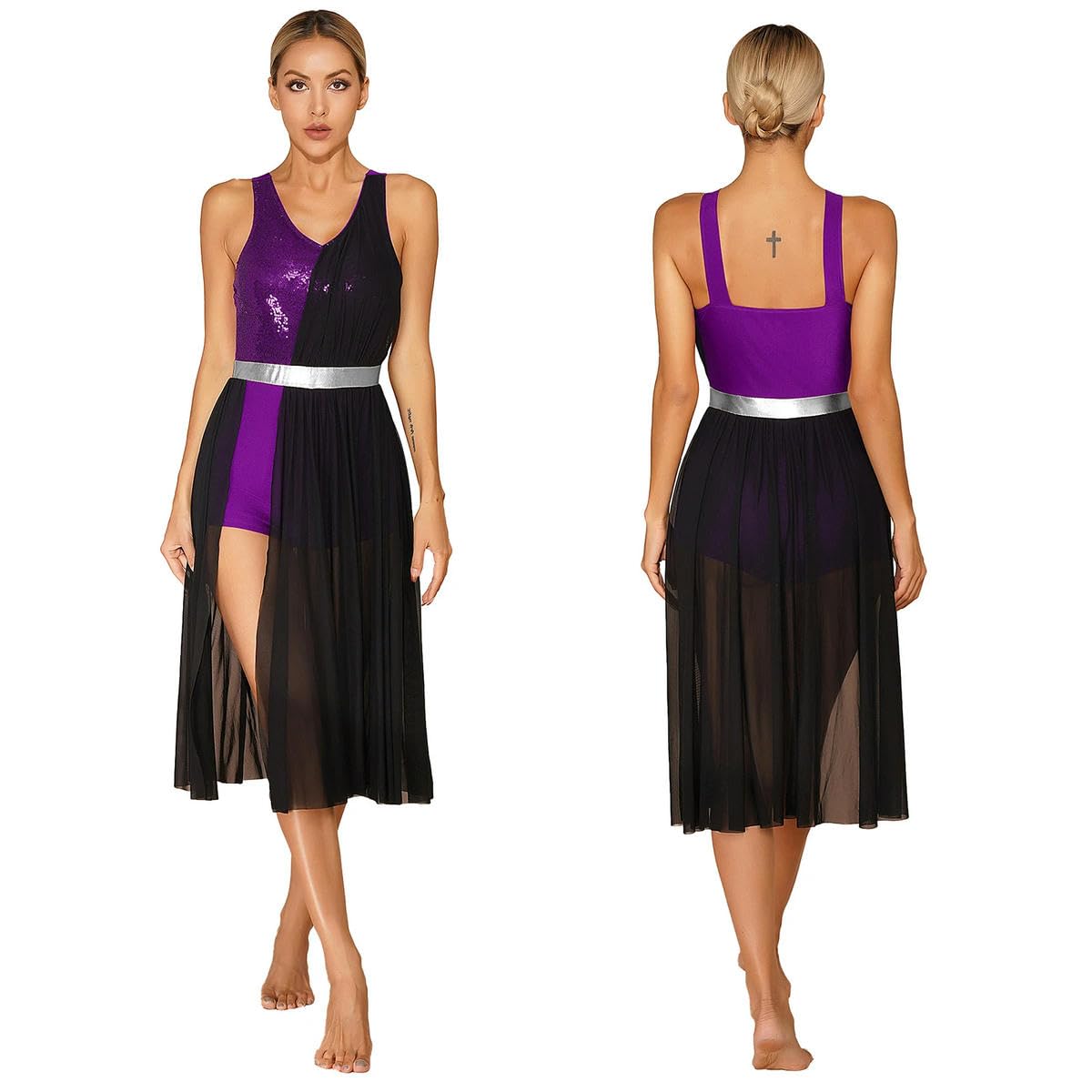 Disfraz de patinaje artístico para mujer, con lentejuelas brillantes, vestido de baile lírico, vestido de baile de graduación, cuello en V, tirantes anchos para los hombros