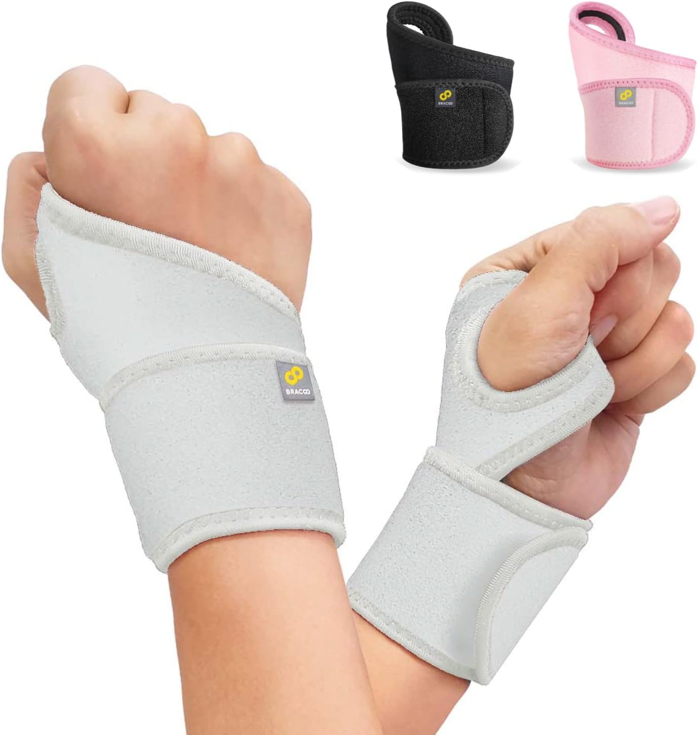 Bracoo 2 Pack Wrist Brace Compression Wraps – Adjustable Support for Carpal Tunnel, Tendonitis, Arthritis, Pain Relief – Sports Wristbands for Fitness & Weightlifting – Fits Left & Right Hands – WS10