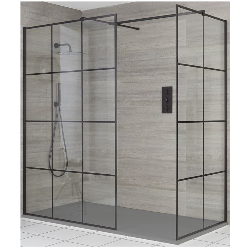 Milano Light Grey Barq Black Grid Corner Shower Enclosure Tray - 1700Mm X 800Mm