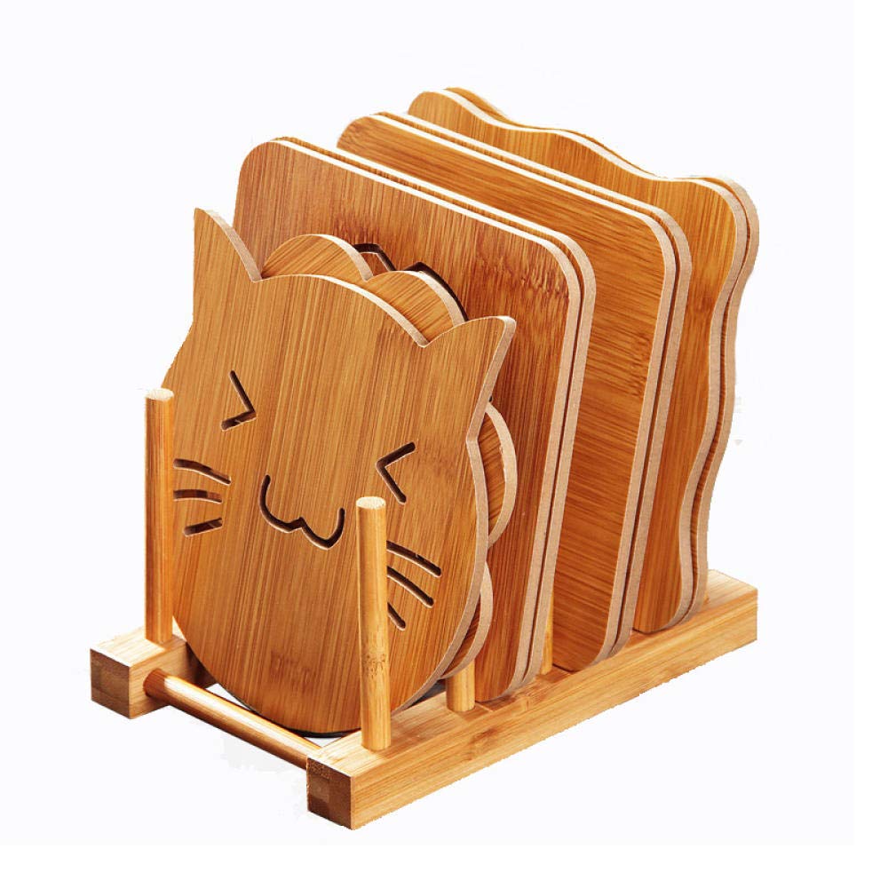 Lklnkvl Wooden Placemat (Set Of 9) Placemats, Insulated Pad Creative Placemat 9-Piece Set Cute Cartoon Coaster Kitchen Table Mat Bowl Anti-Scalding-Wooden_m