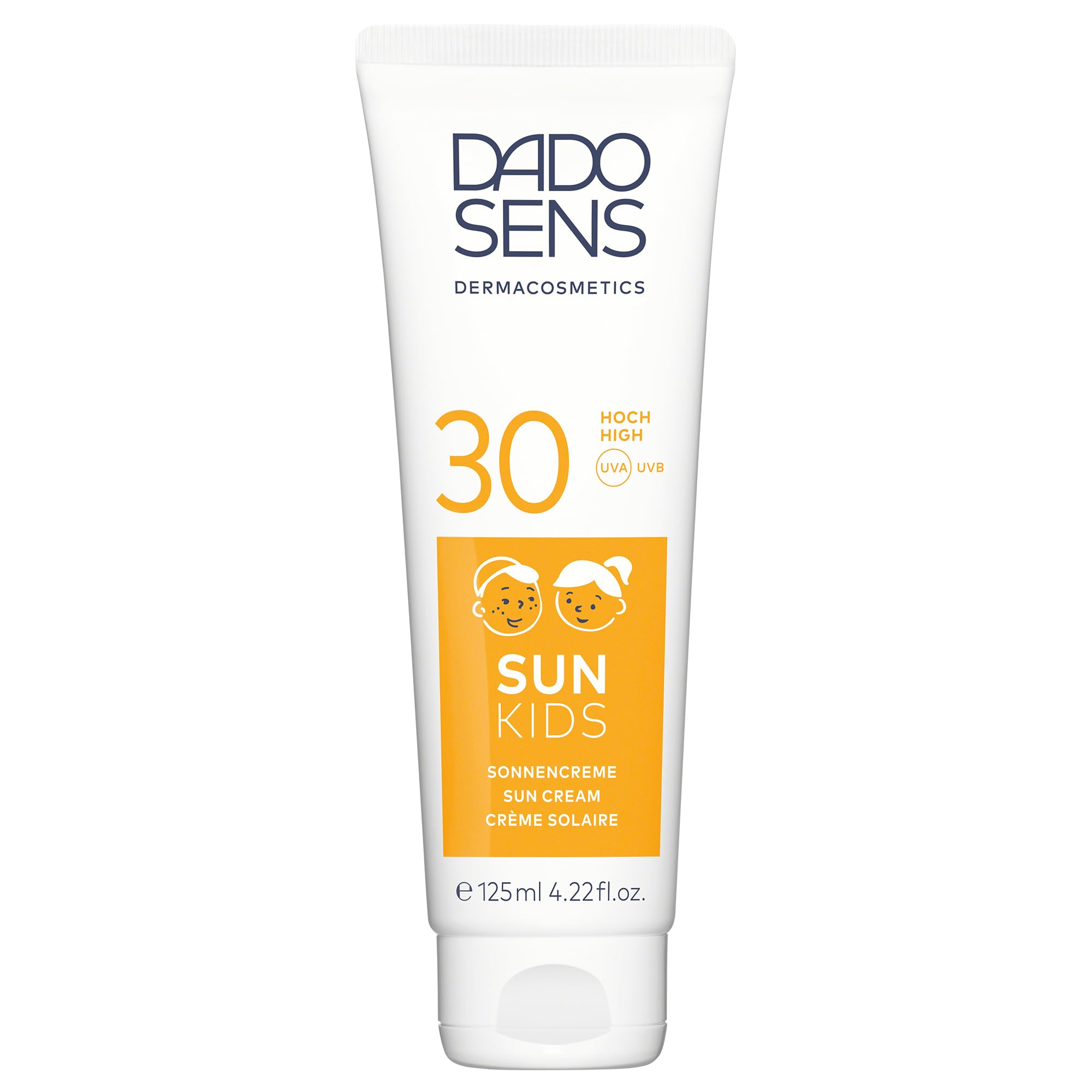 DADO SENS SUN KIDS SONNENCREME SPF 30 125ml - Dermatologisch Entwickelter, Reichhaltiger Sonnenschutz Speziell für die sensible und allergiegefährdet Kinderhaut, Vegan