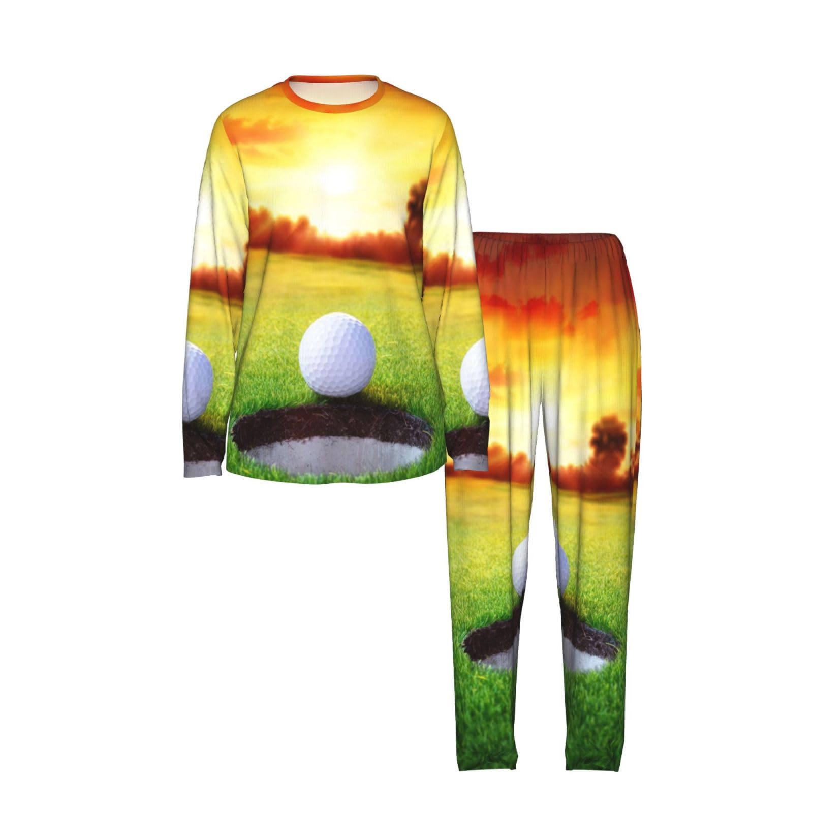 Sport Golf Ball Tramonto Albero Stampa Delle Donne Maniche Lunghe Pigiama Set Morbido Elastico Coulisse Casual Daywear