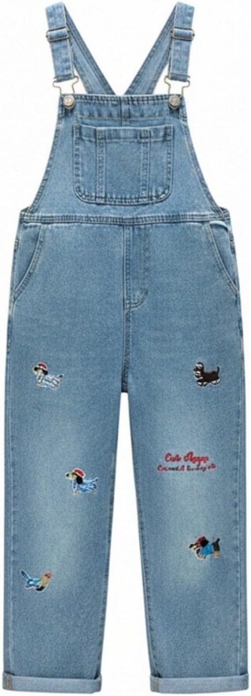 Kids Jeans Overalls Button Sleeveless Strap Bib Denim Jumpsuits with Pockets Boys Girls Summer (Blue #8, 15-16 Years)
