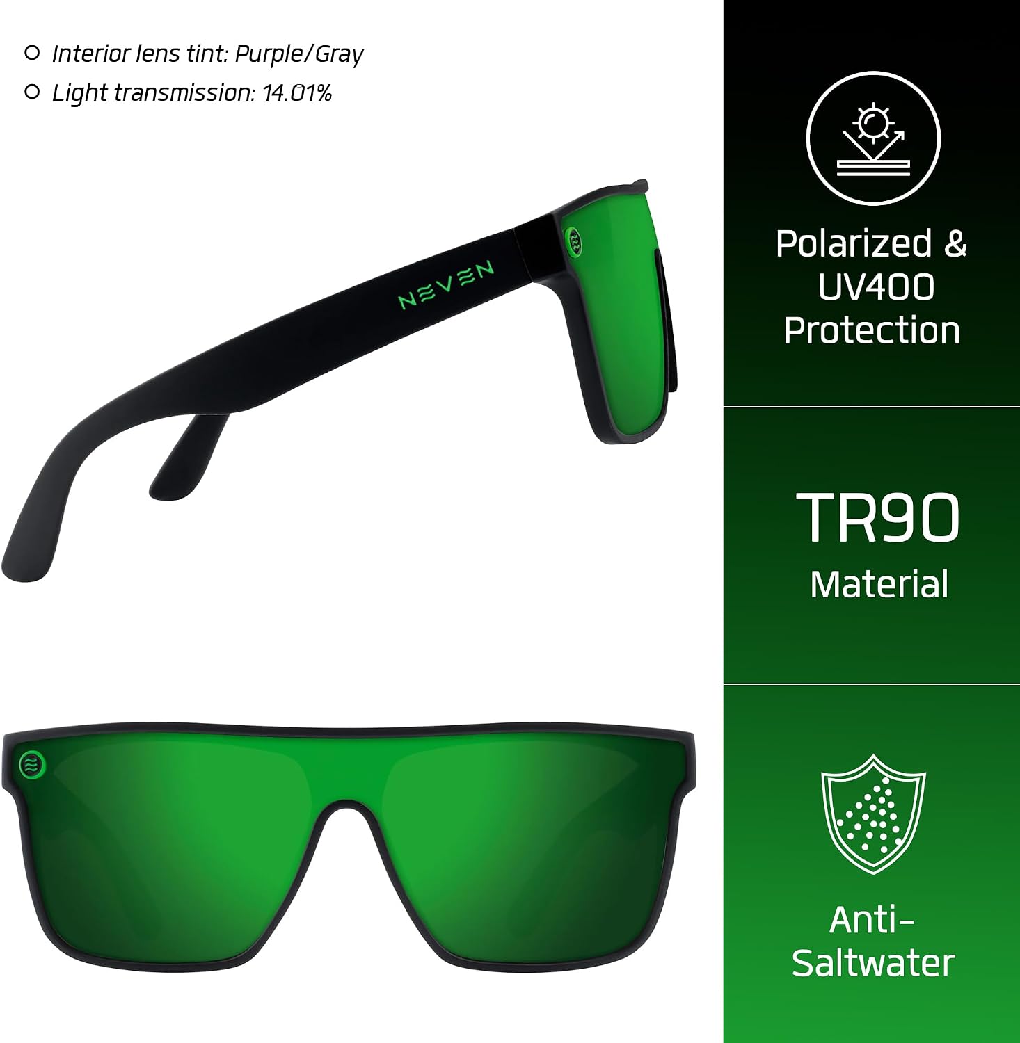 NEVEN Legend TR90 Polarized Shield Sunglasses for Men & Women - Large/XL Fit Sport Sunglasses for Active Lifestyles
