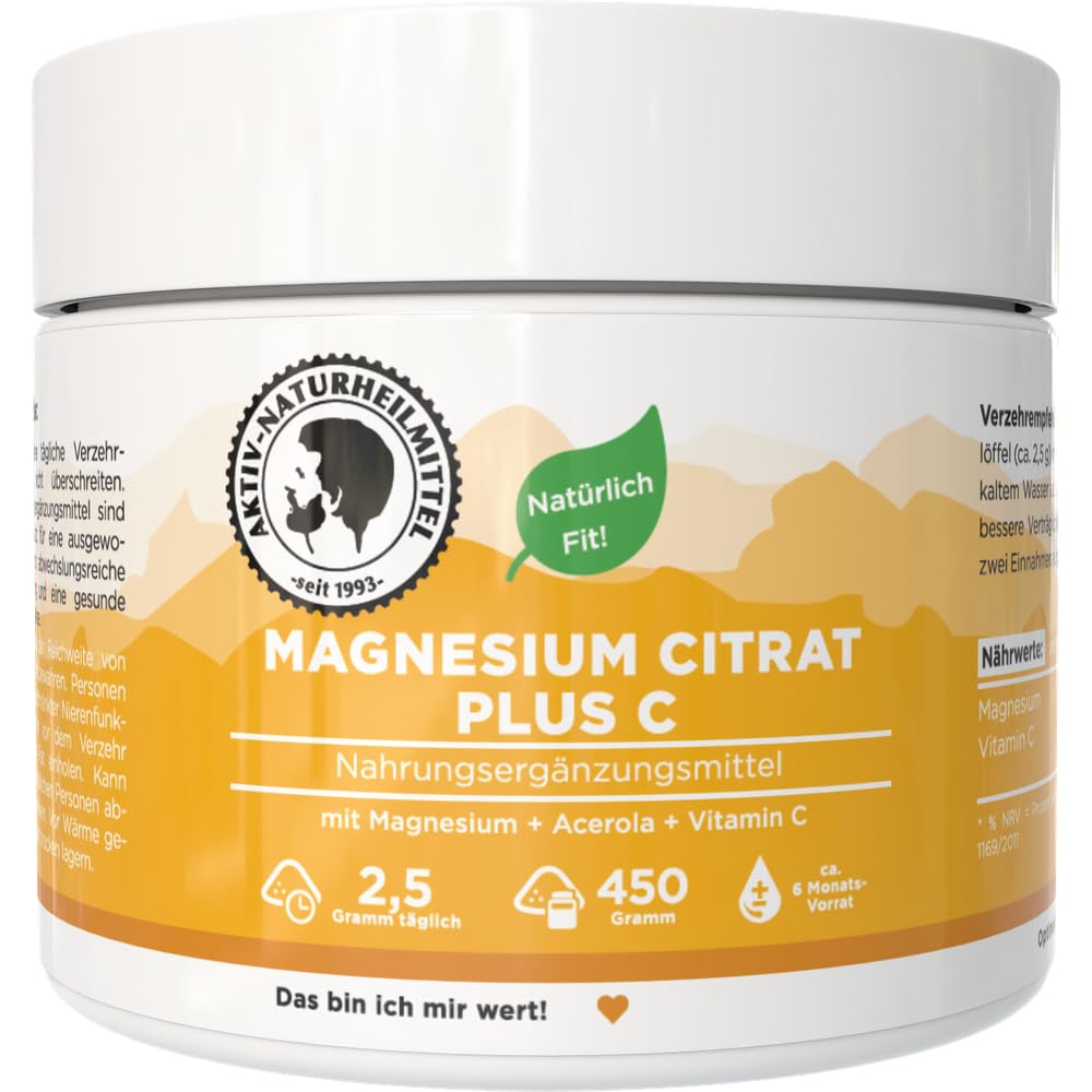 Aktiv Naturheilmittel Magnesium Citrat Pulver + Vitamin C, 450g