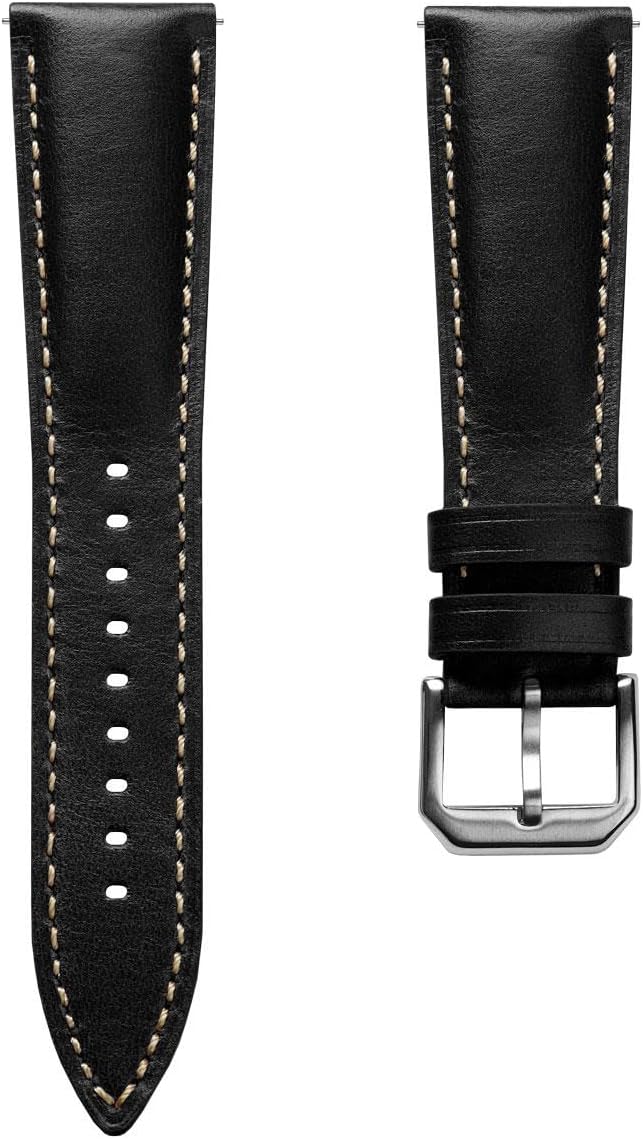 Tenby Classic Leather Watch Strap, made from waxed-oiled full grain calf hide leather, with quick-release spring bars. In black, brown, burgundy and green. Sizes include 20mm and 22mm