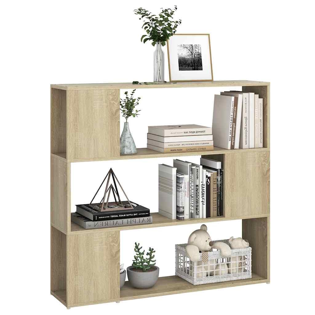 Regał na książki, ścianka działowa, dąb sonoma 100 x 24 x 94 cm z 3 przestronnymi przegródkami, zajmuje mało miejsca, stabilny system drewniany, idealny do salonu, biura, pokoju