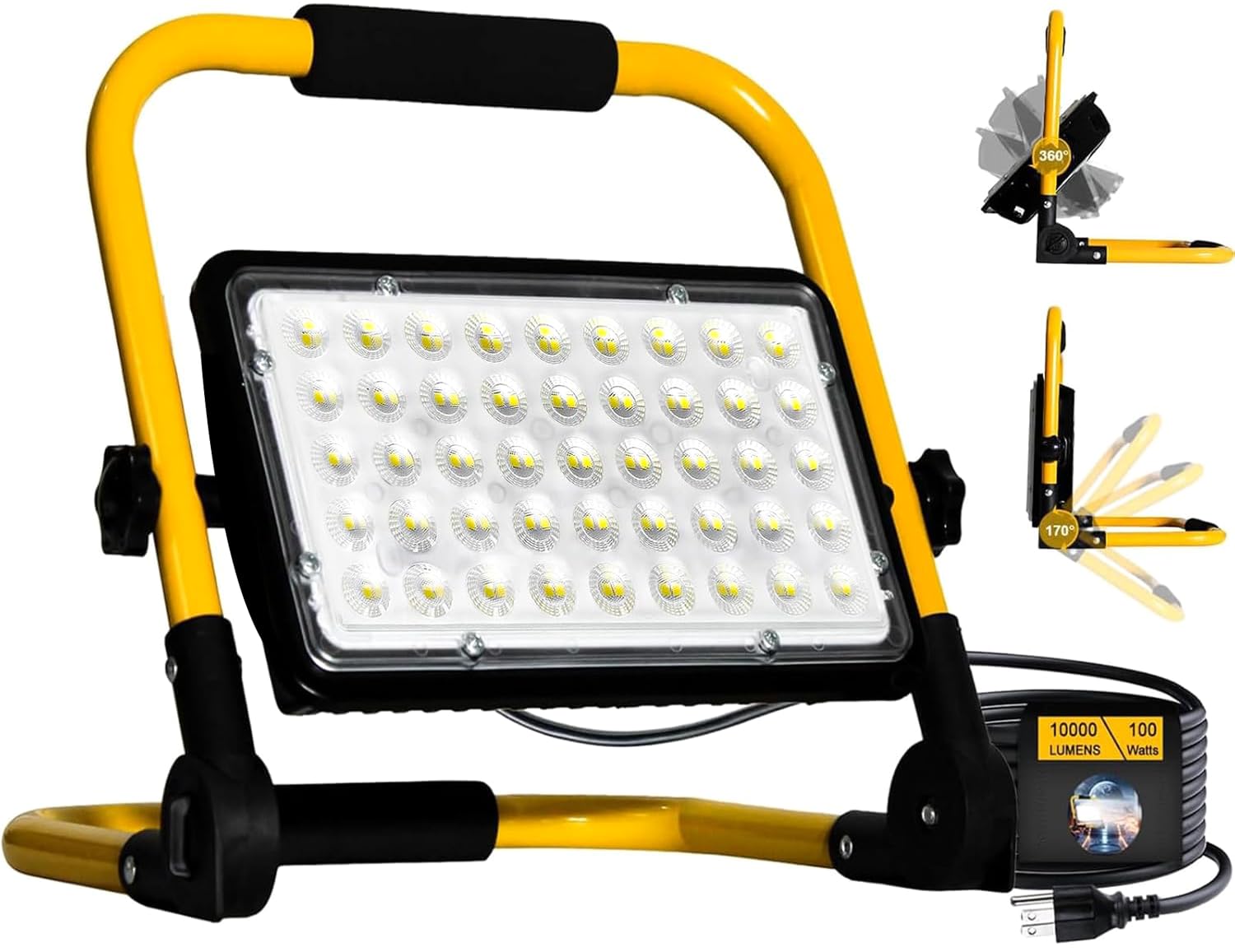 100W LED Work Light, 10000LM Bright Work Lights on Stand, IP66