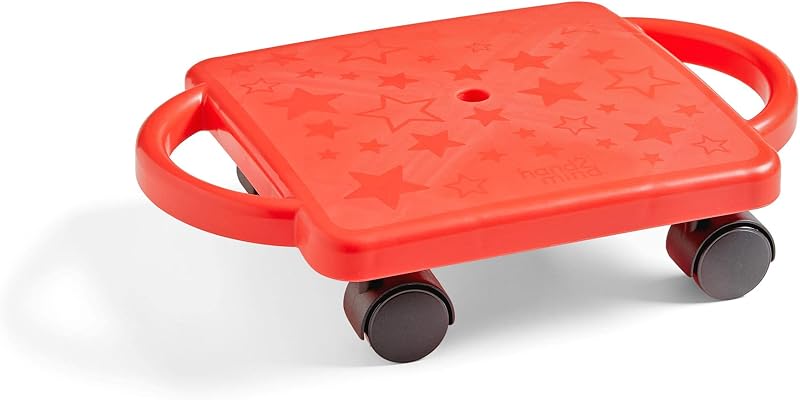 Red Indoor Scooter Board with Handles, Ages 5+ | Sit Down Floor Scooter, Gym Activities for Kids, Indoor Sport Recess Games, Physical Education Equipment, Gross Motor Toy