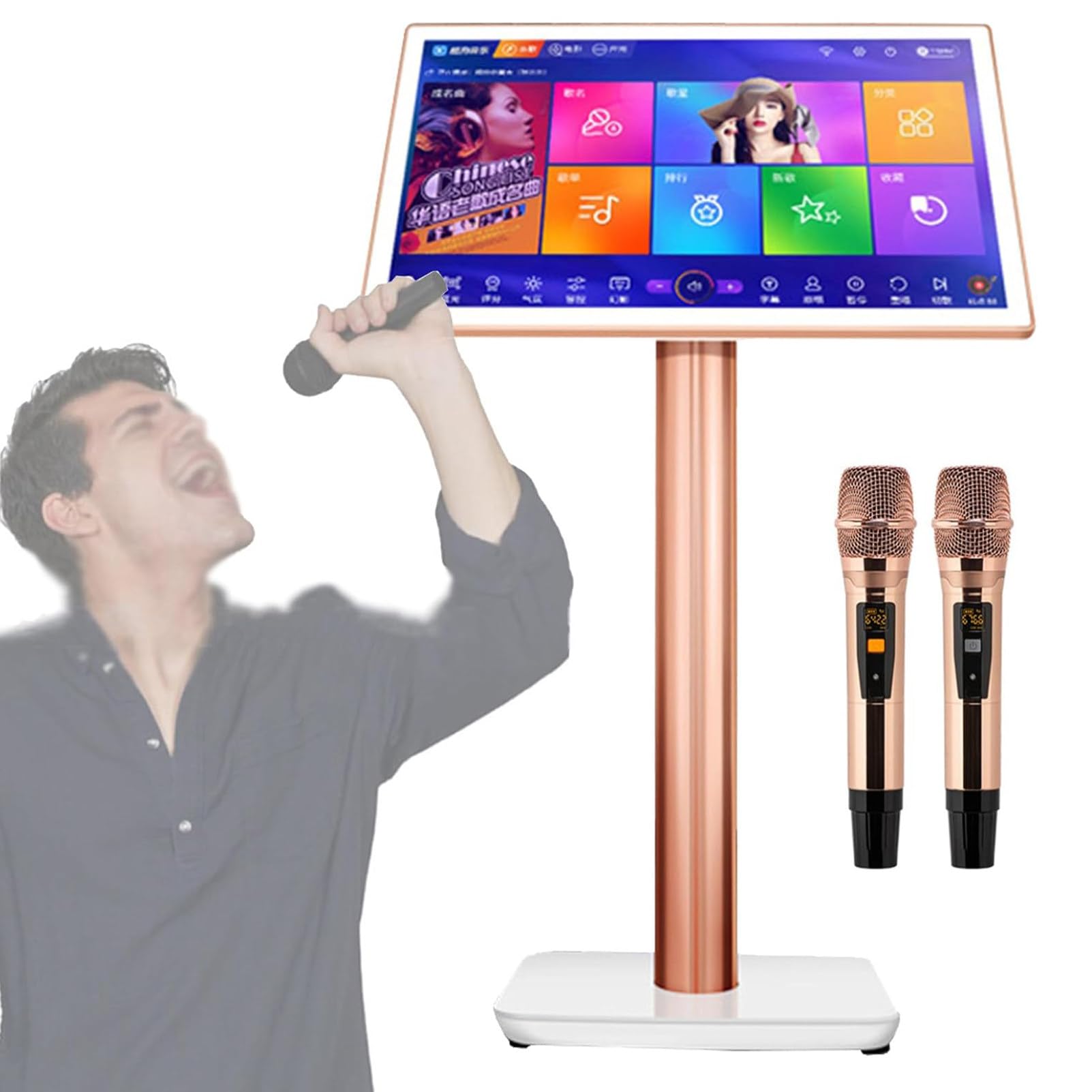 Macchina Per Karaoke Professionale, Lettore Karaoke Con Microfono Wireless, Schermo Touch Capacitivo Da 22 Pollici Con Visualizzazione Dei Testi,White-3TB