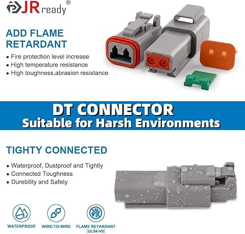 Miniatura 5 de JRready ST6339 Deutsch DT Conector 2 pines con herramienta de crimpado Deutsch (ACT-LY-16DT), conector DT gris de 2 pines (5 juegos), tamaño 16