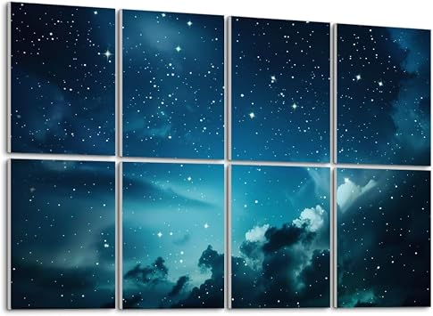 Art Acoustic Panels Self Adhesive Night sky stars 8 Packs Decorative Soundproof Wall Panels Large Sound Absorbing Panels for Home Office 48"x32"