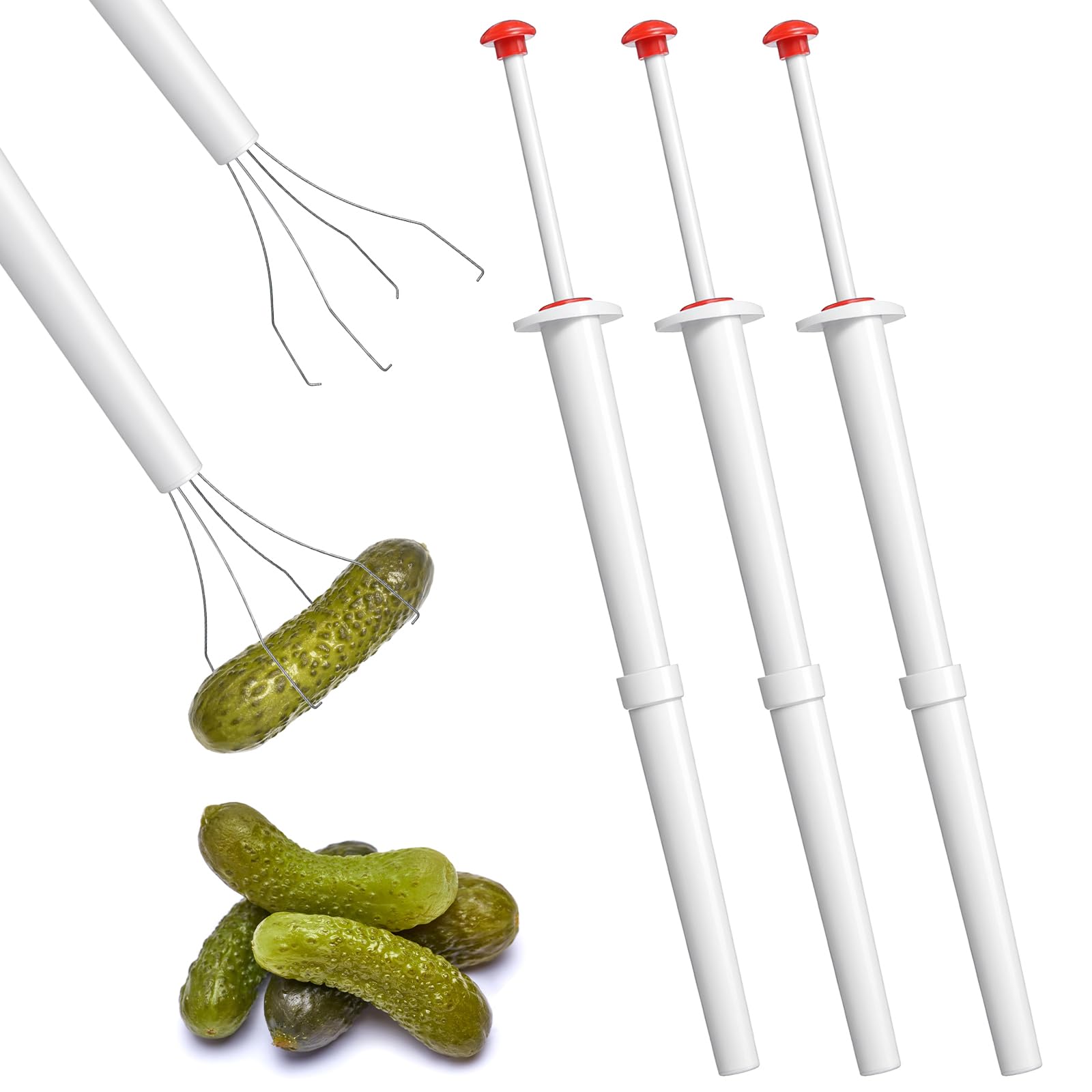 Photo 1 of ** MISSING 1 ** Elegaperma 3 Pcs Pickle Picker, Pickle Grabber Tool for Jar with Stainless Steel Claw, Pickles Pincher No Mess Easy Use for Kimchi Jar Fruit Pickling Can Kitchen Gift (White)