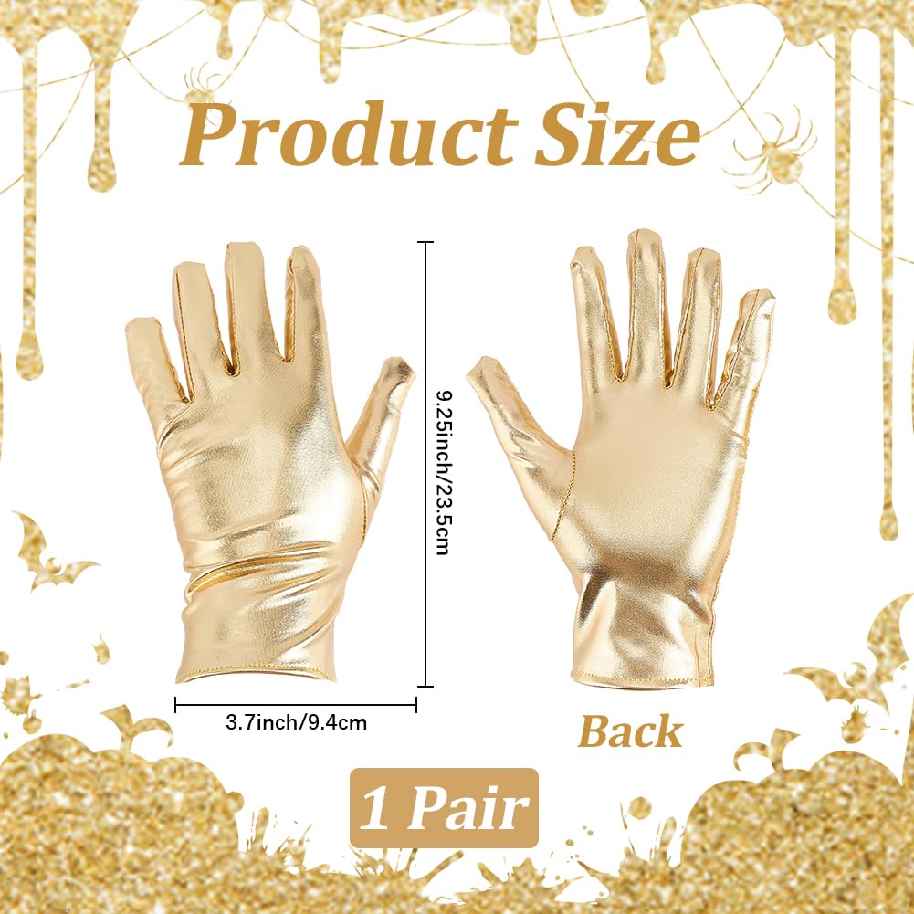 de Scène Gothiques Punk Rock Dorés Métallisés Doigts Entiers pour Hommess D'Opéras de Soirée Princesse Extensibles Moufles en Cuir Brillant pour Femmes Déguisements