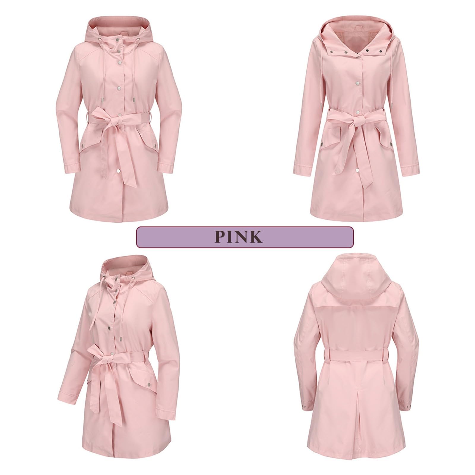 Generisch Chaqueta de verano para mujer, elegante, chubasquero, fina, impermeable, chaqueta para mujer, con cinturón, trinchera, chaqueta de primavera, monocolor, chaqueta de ocio, chaqueta ligera