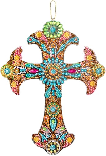 AZURAOKEY Kits de pintura de diamantes cruzados pintura de diamantes Dios bendece forma especial colgante de cruz de cristal de diamantes de