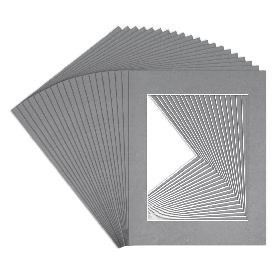Procut Global 14x11" Mid Grey Picture Mounts to Fit 10x8" Aperture - Precision Cut Cardboard Photo Mount - Ideal for Frames, Prints, Artwork & Certificates - Sizes & Colours Available - 20 Pack โ image 1