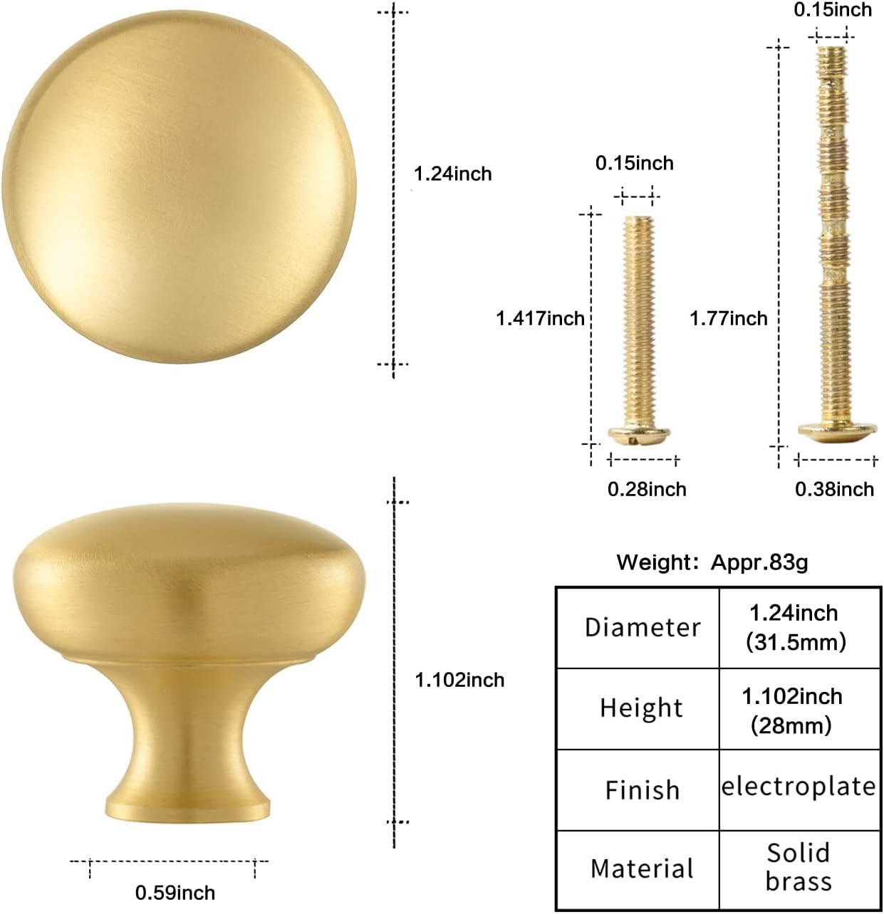 SALISENG Brushed Gold Kitchen Cabinet Knobs -5 Pack Solid Brass Handle for Dresser Drawer,1-1/4 Inch Diameter, Modern Round Cupboard Closet Vanity Pulls - Furniture Hardware for Bathroom Bedroom