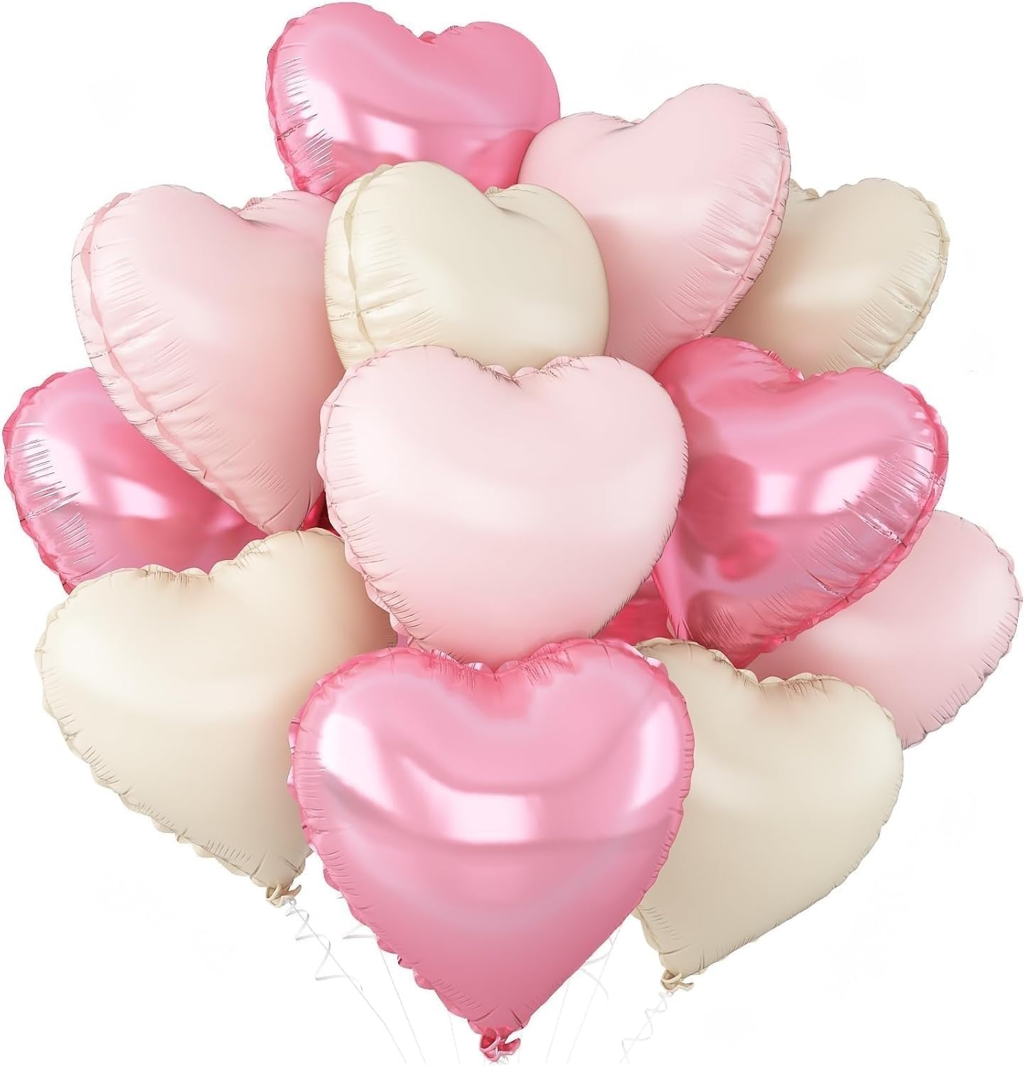 15Pcs Valentine's Day Pink White Heart Balloons,Baby Pink Cream Heart Shaped Foil Balloons,Birthday Anniversary Wedding Party Decorations