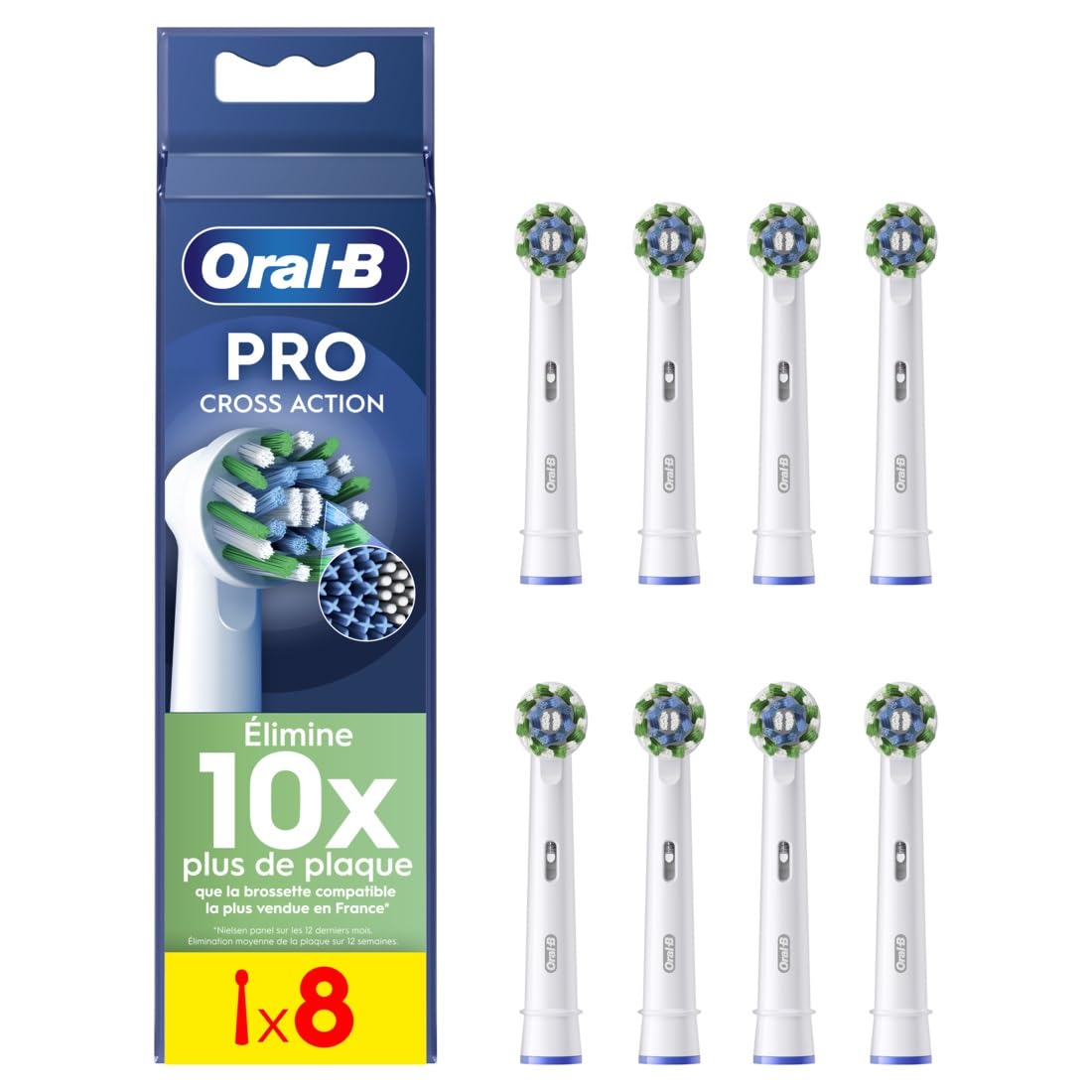 Oral-​B Brossettes de Rechange Cross Action, lot de 8, Blanches – Recharges Brosse à Dents Électrique Pro, Filaments pour Eliminer la Plaque Dentaire