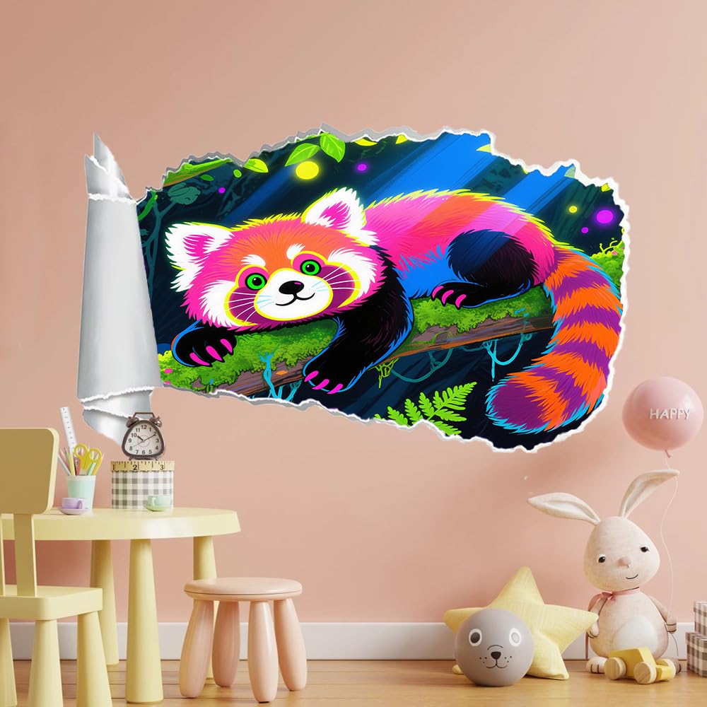 3D Durchbruch Wandtattoo Mädchen Kinderzimmer Roter Panda Wandaufkleber Dekorative Baumzweigwald Wandsticker für Junge Teenager Zimmer Wohnzimmer Schlafzimmer Wandbilder Deko