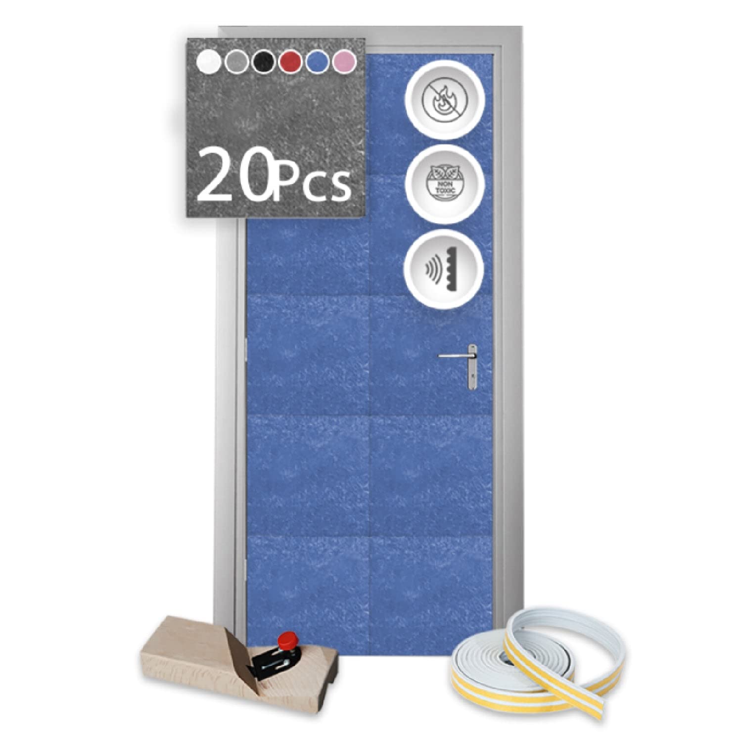 Arrowzoom Blue Single Side - 20 Pieces Acoustic Insulation Soundproofing Panels 12 x 12in for Door Kit Installation Recording Studio Podcast Live House Bars Sound Absorbing Tiles Man Cave SD1184