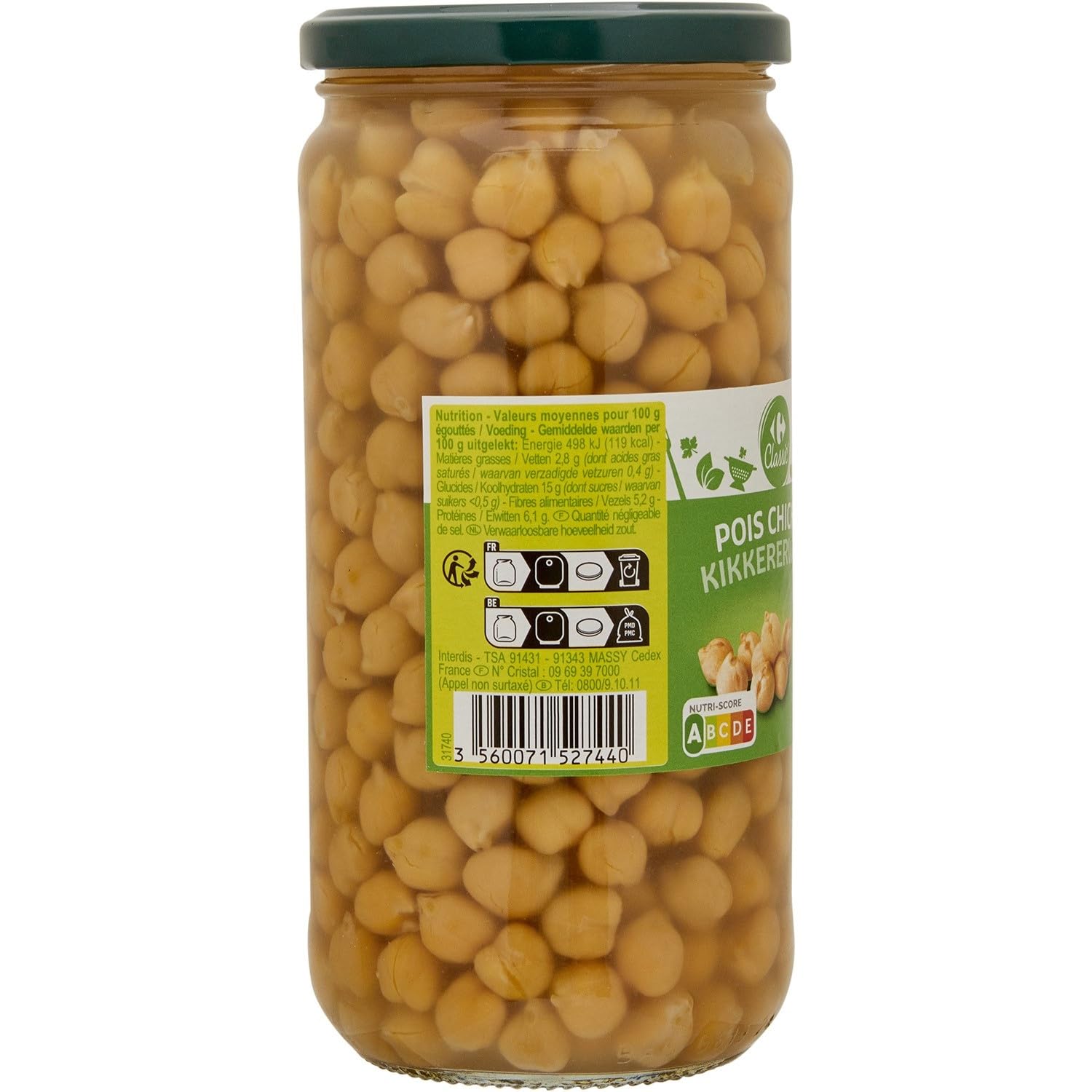 CARREFOUR CLASSIC' - Pois Chiches - Pois Chiches en Conserve - la boite de 420g net égoutté - 660g - Le Lot De 4