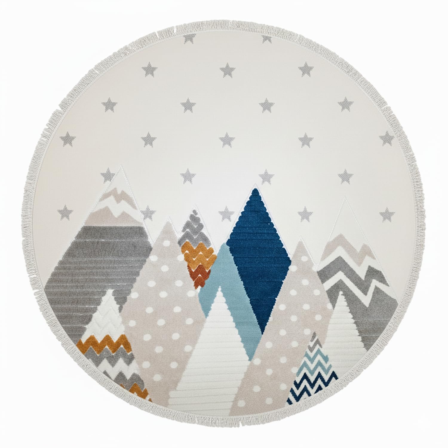 Tapis Enfant pour Chambre de Fille et de garçon avec Nuages étoiles arcs-en-Ciel et Animaux, Montagnes Rondes 160 cm