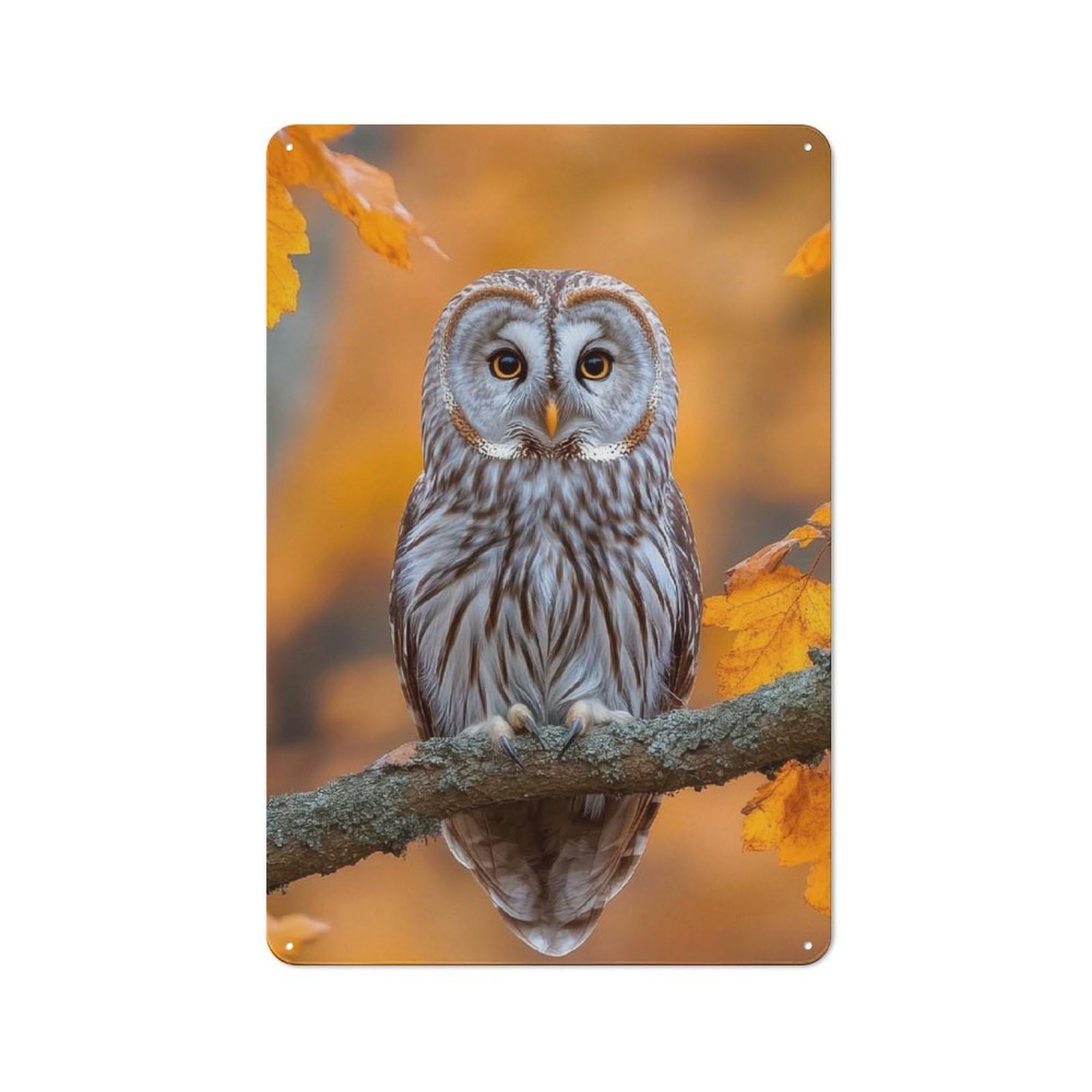 Industrial Owl Perched on Branch in Autumn Retro Metal Sign 30x20cm, Shed Wall Plaque for Garage, Workshop, Shed Or Utility Room