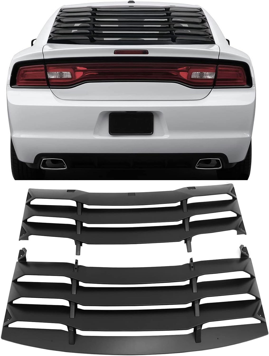 IKON MOTORSPORTS Rear Window Louver Compatible with 2011-2023 Dodge Charger, IKON Style Matte Black ABS Rear Vent Cover Windshield 2PCS, 2012 2013 2014 2015 2016