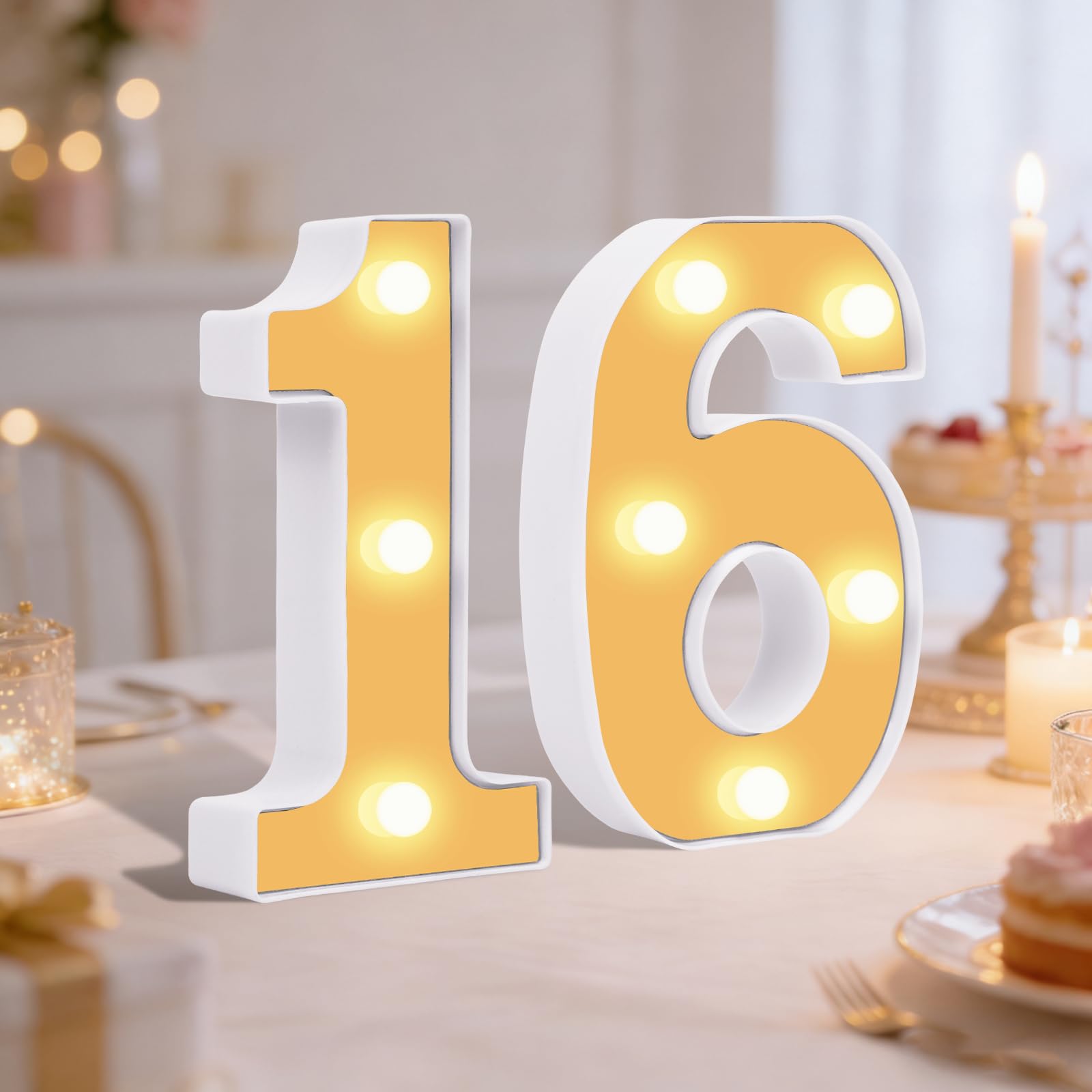 16 Light up Numbers, Warm LED Number Lights, Numbers Sign for 16th Birthday Decorations Wedding Anniversary Grad Home Bedroom (16th)