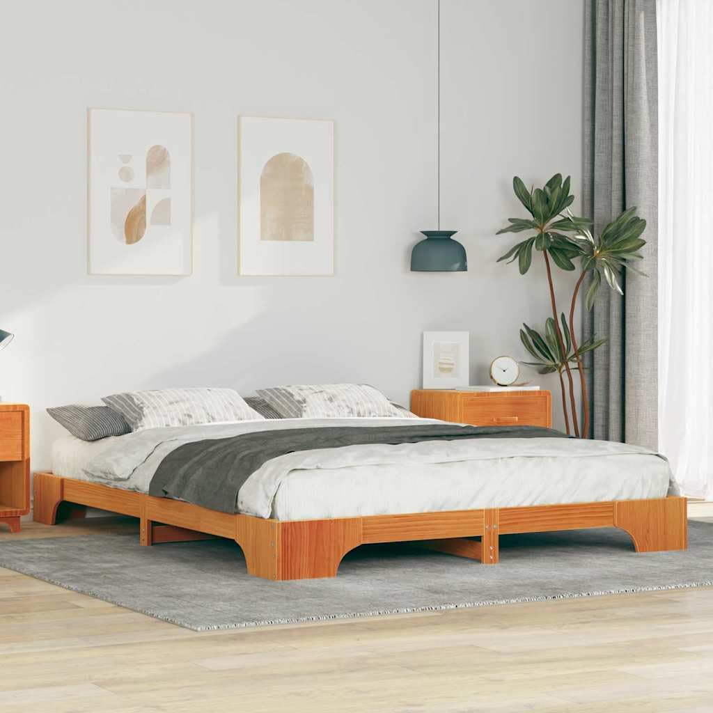 Estructura de Cama con Almacenamiento Marrón Madera Maciza, Plataforma Baja Minimalista y Multifuncional para Dormitorio Moderno, Diseño Compacto y Funcional con Ensamblaje