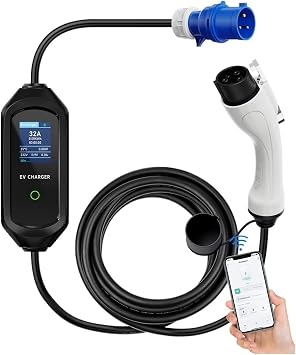EV Charger 32A 7.2KW Portable Electric Vehicle Charger Type2/Type1 GB/T EVSE Charging Cable Type1 7.2KW 5m