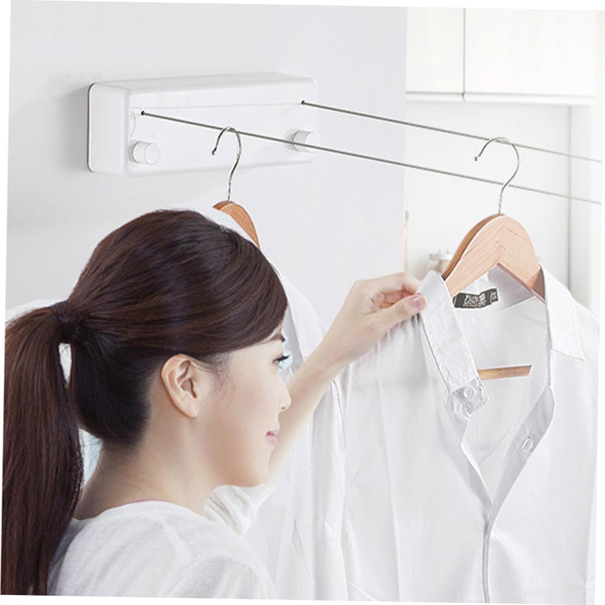 Ciieeo Retractable Invisible Clothesline Punch Indoor Outdoor Hanging Rope for Home Hotel Laundry Buckle Design White