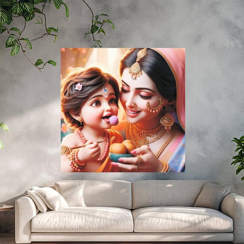 Image of British Terminal Cute little Bal Gopal Baby God Krishna| Kanha Ji | Laddu Lord Makhan Chor Painting Religious Poster for Pregnant Women for wall (matt thin vinyl,sticker,multicolor,unframed)| bj402