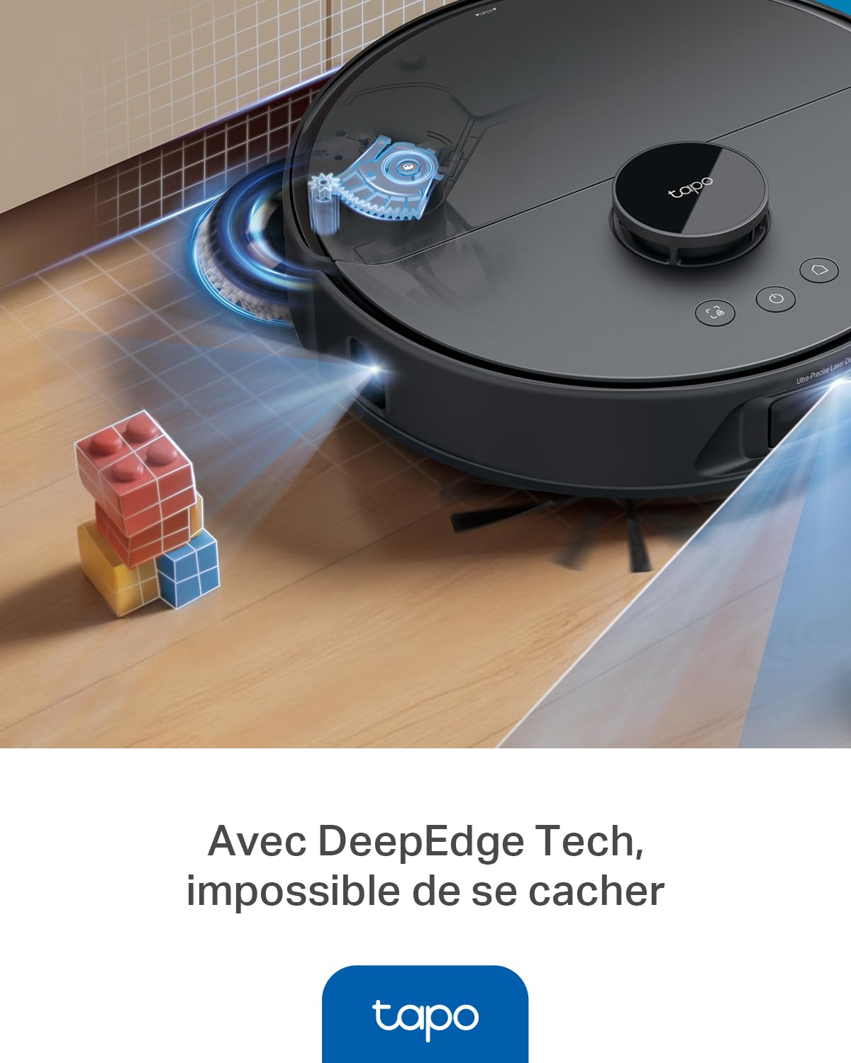Tapo Aspirateur Robot Laveur RV50 Pro Omni, Station Auto-Nettoyante, Ultra puissante 15 000 Pa, Lavage à l’Eau Chaude 60 °C & Séchage Air Chaud, Navigation LiDAR Double Laser, Tapis et Poils d’Animaux