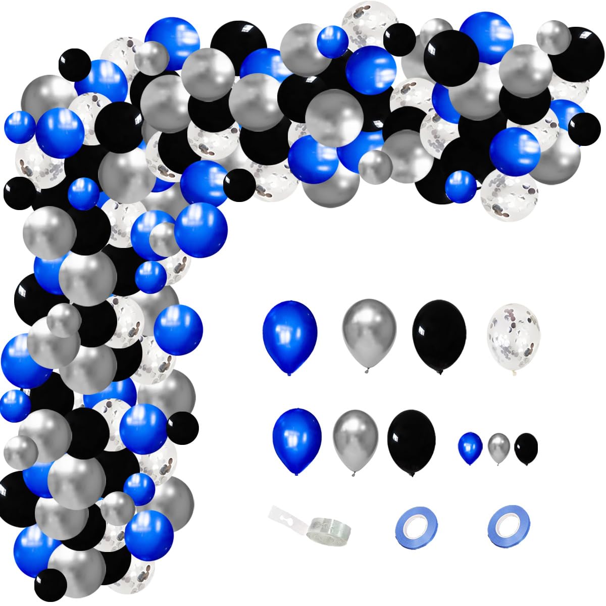 Navy Blue and Black balloons garland kit,135PCS Black and Blue Silver Balloon for Video Game Party,Baby Shower Decoration,Birthday,Wedding,Christmas