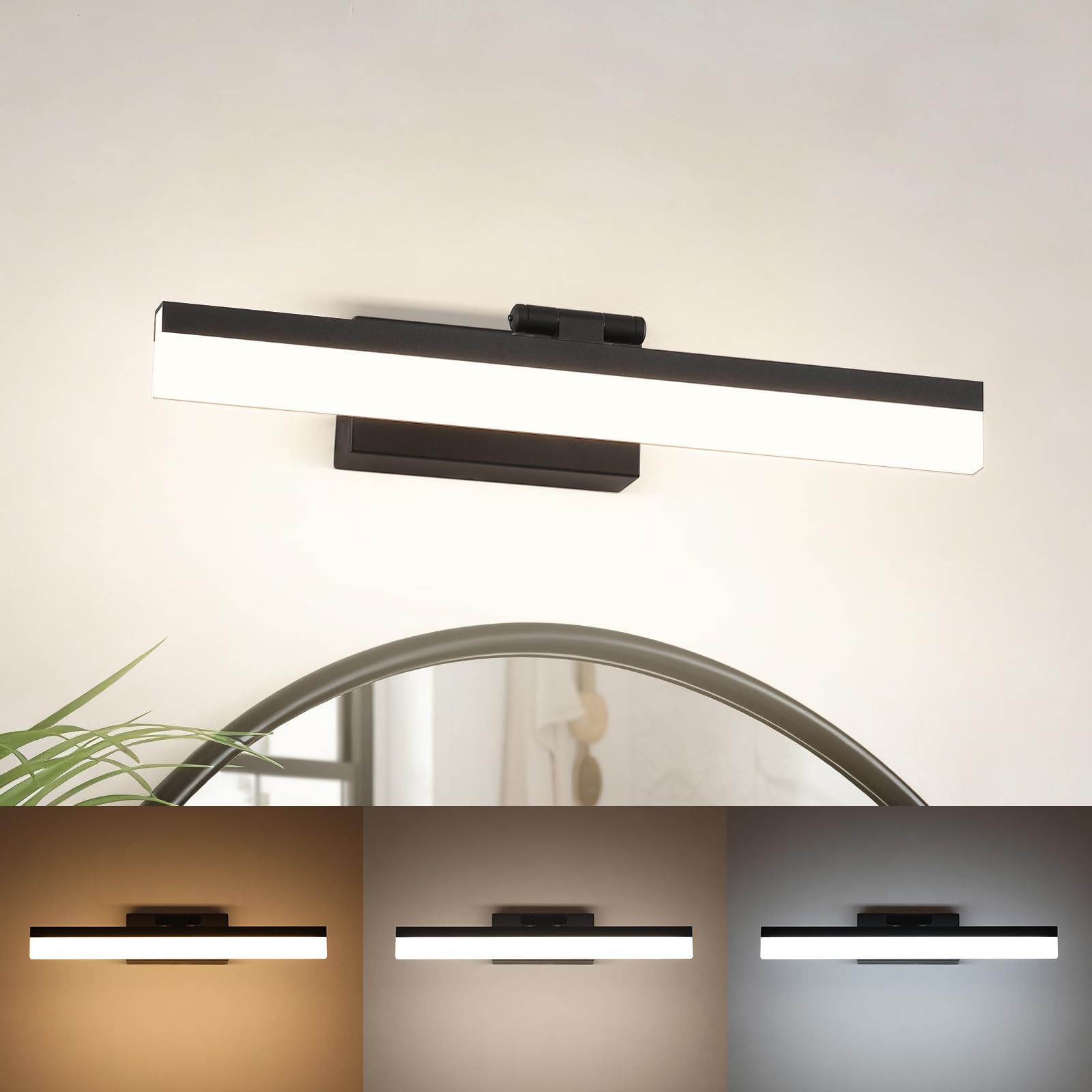 LED Spiegelleuchte Badezimmer 40.5cm, Dimmbare Badezimmer Wandleuchte IP20, 9W 510 Lumen Spiegelleuchte Lampe Badezimmer, Badezimmerleuchte Wand Aluminium, 3CCT, Schwarz [Energieklasse G]